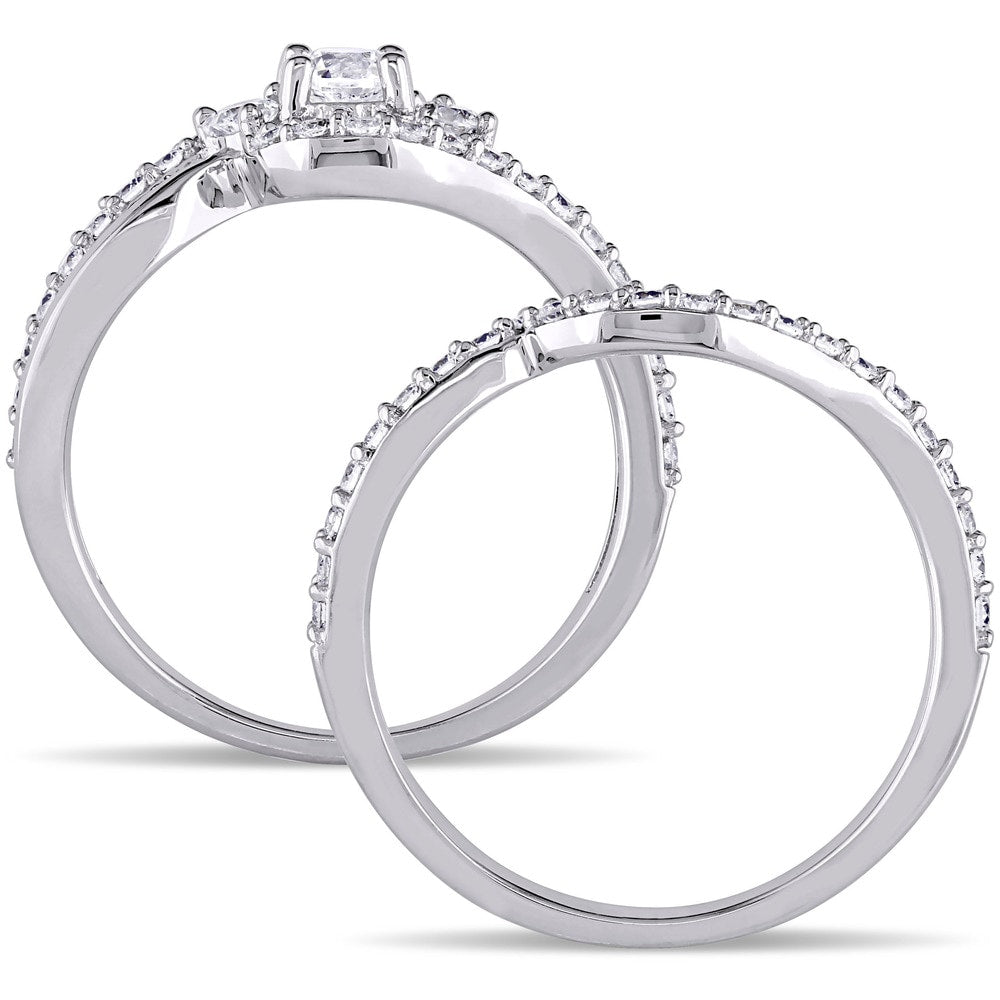 Miadora Signature Collection 14k White Gold 1ct TDW Diamond Crossover 3-Stone Bridal Ring Set