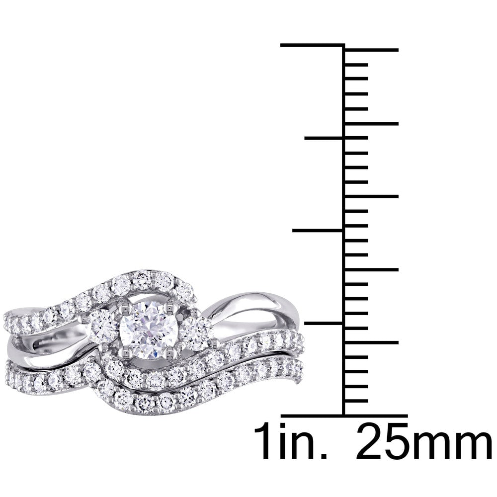 Miadora Signature Collection 14k White Gold 1ct TDW Diamond Crossover 3-Stone Bridal Ring Set