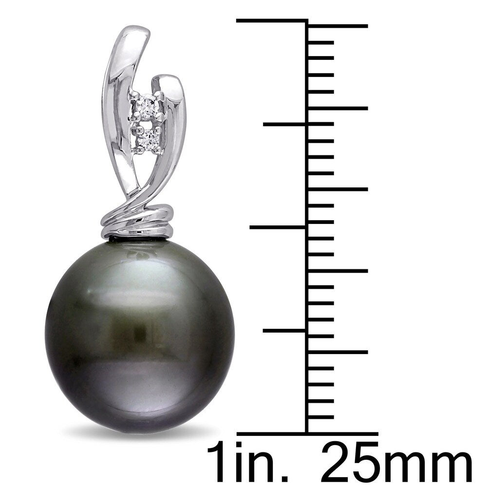 Miadora Signature Collection 14k White Gold Black Tahitian Pearl and Diamond Accent Twist Drop Earrings