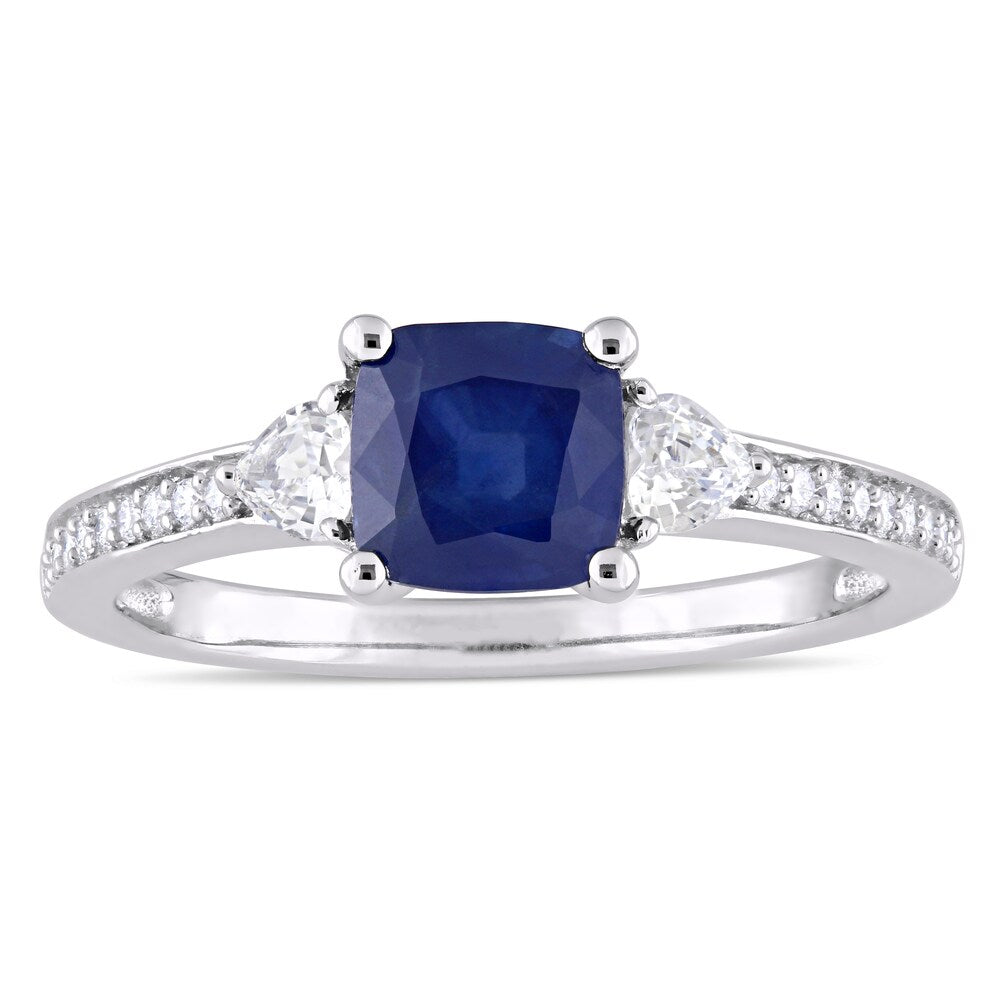 Miadora Signature Collection 14k White Gold Blue Sapphire White Sapphire and 1/10ct TDW Diamond Engagement Ring