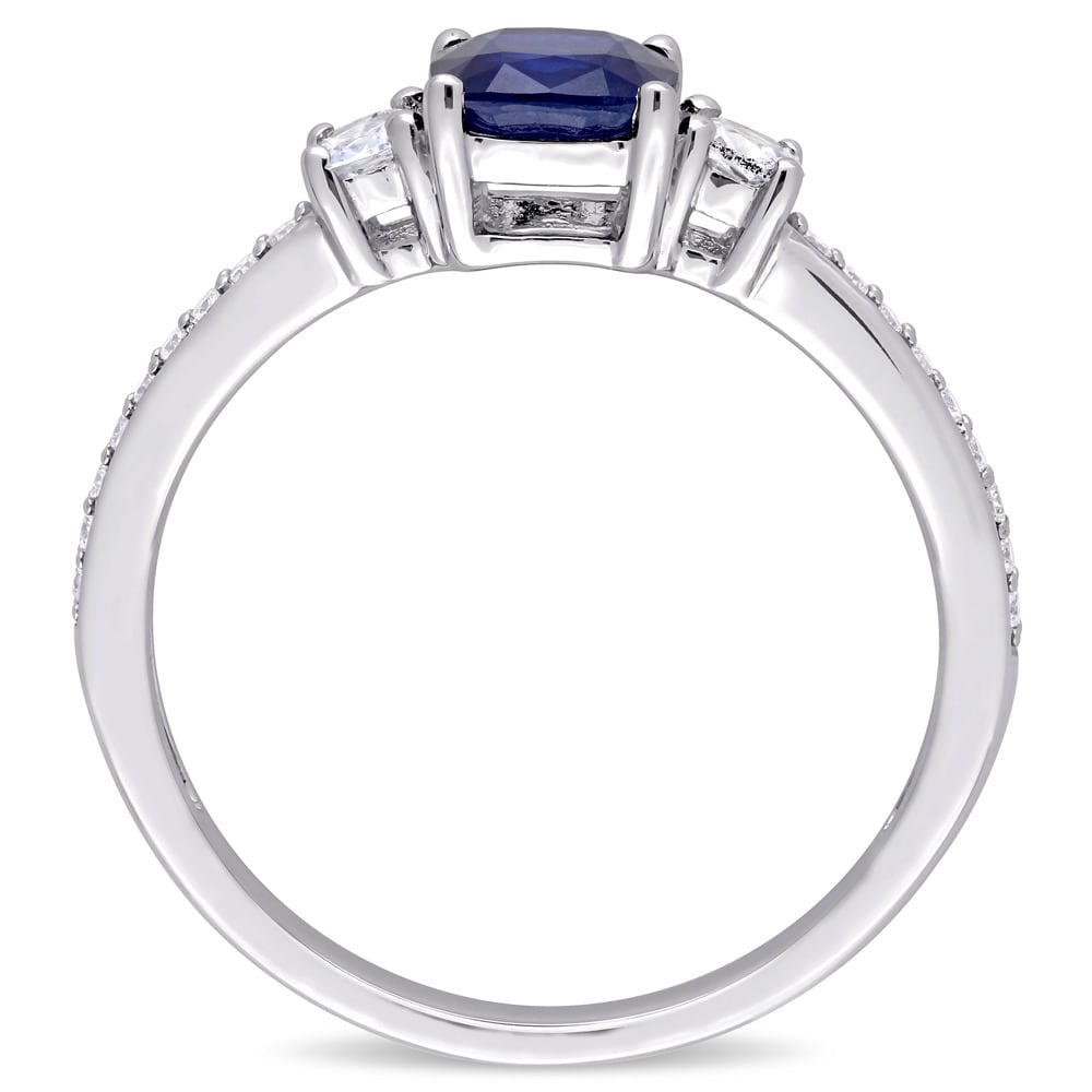 Birthstone Blue and White Sapphire 1/10ct TDW Diamond Engagement Ring in 14k White Gold by Miadora
