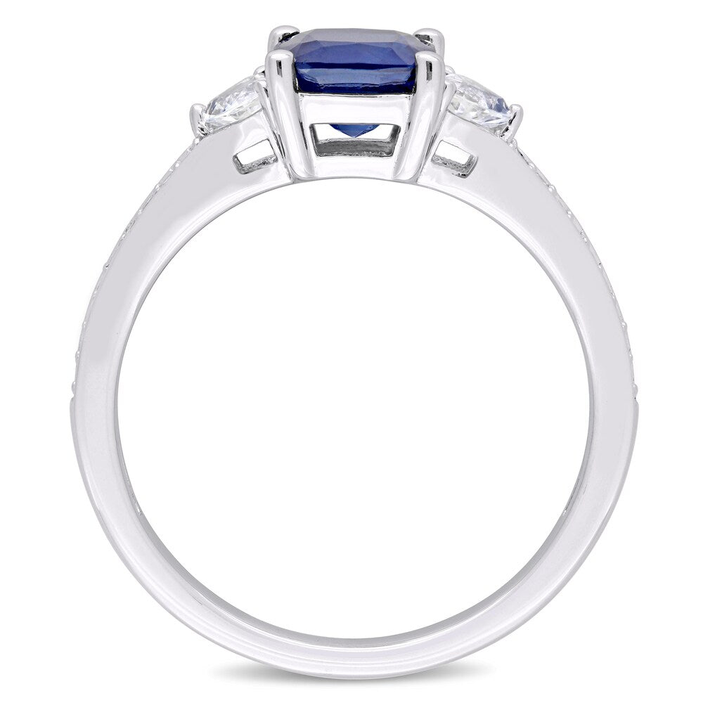 Miadora Signature Collection 14k White Gold Blue Sapphire White Sapphire and 1/10ct TDW Diamond Engagement Ring