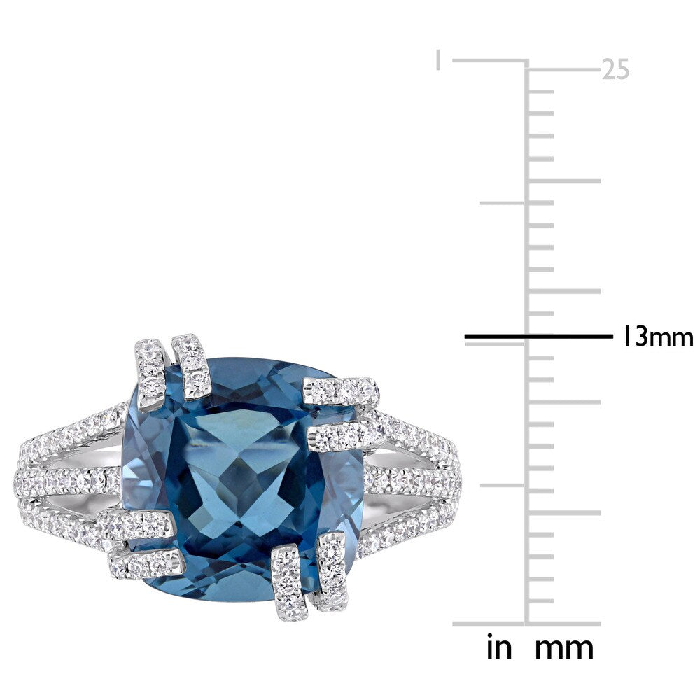 Miadora Signature Collection 14k White Gold London-Blue Topaz & 3/4ct TDW Diamond Split Shank Cockta - Blue
