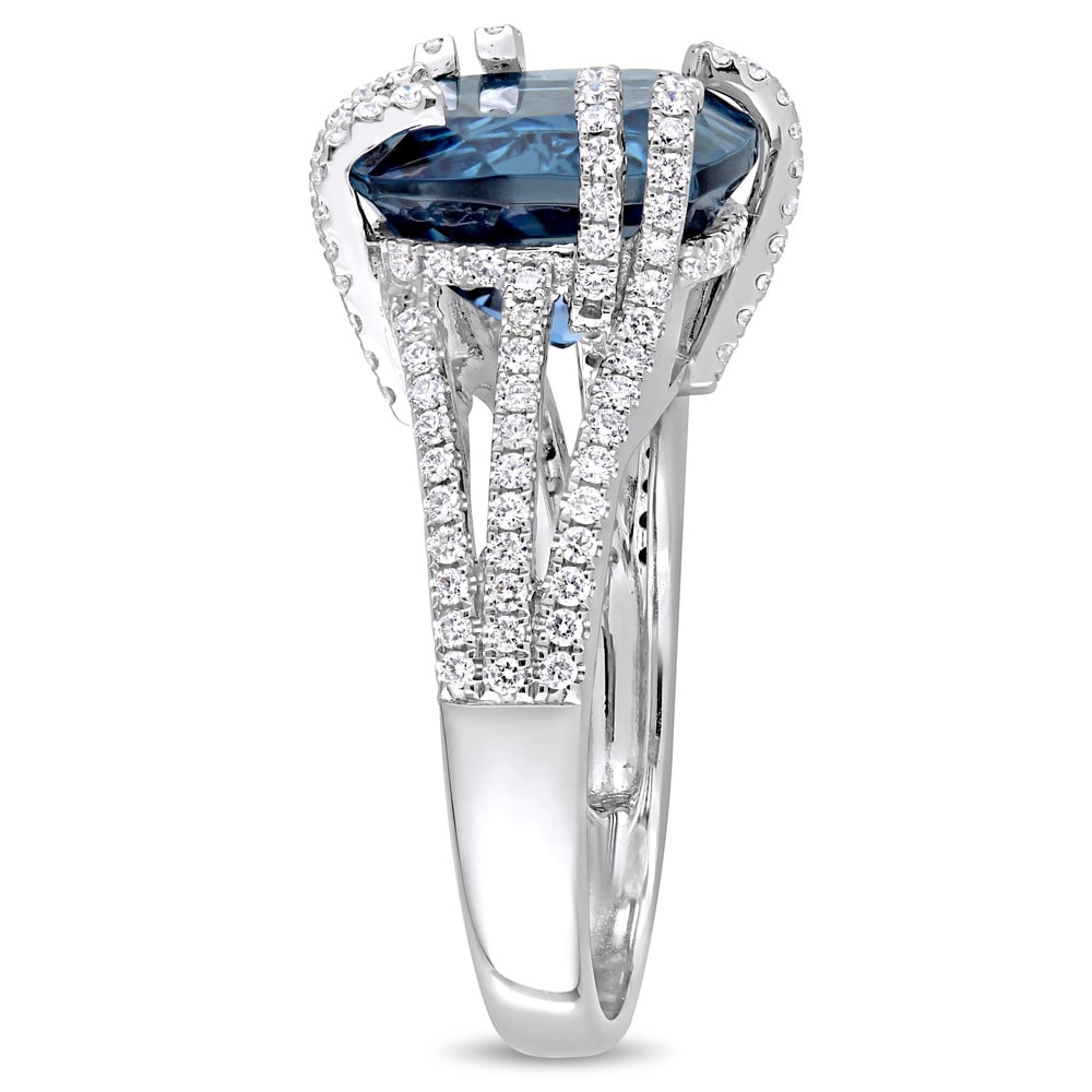 Miadora Signature Collection 14k White Gold London-Blue Topaz & 3/4ct TDW Diamond Split Shank Cockta - Blue