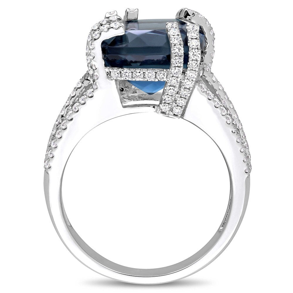 Miadora Signature Collection 14k White Gold London-Blue Topaz & 3/4ct TDW Diamond Split Shank Cockta - Blue