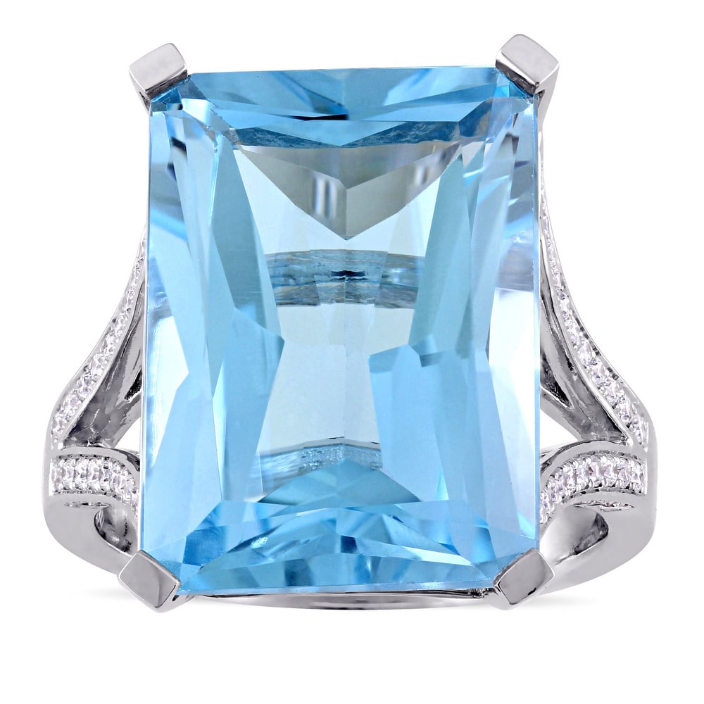 Miadora Signature Collection 14k White Gold Octagon-Cut Blue Topaz 1/2ct TDW Diamond Split Shank Coc