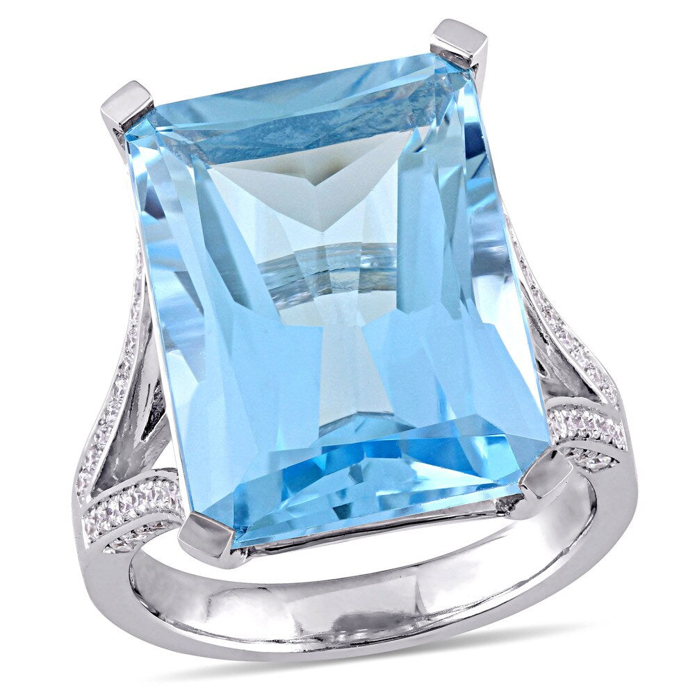 Miadora Signature Collection 14k White Gold Octagon-Cut Blue Topaz 1/2ct TDW Diamond Split Shank Coc