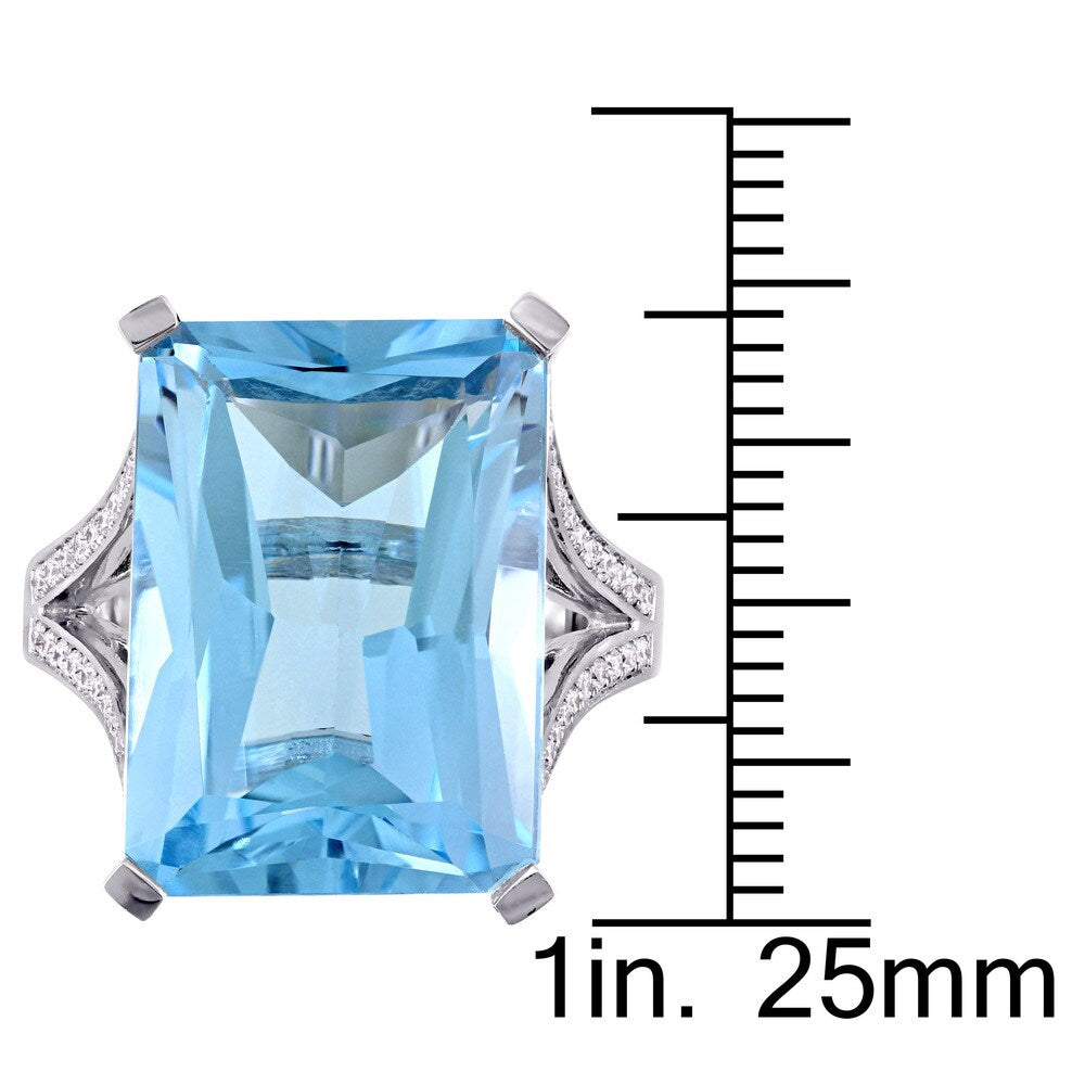 Miadora Signature Collection 14k White Gold Octagon-Cut Blue Topaz 1/2ct TDW Diamond Split Shank Coc