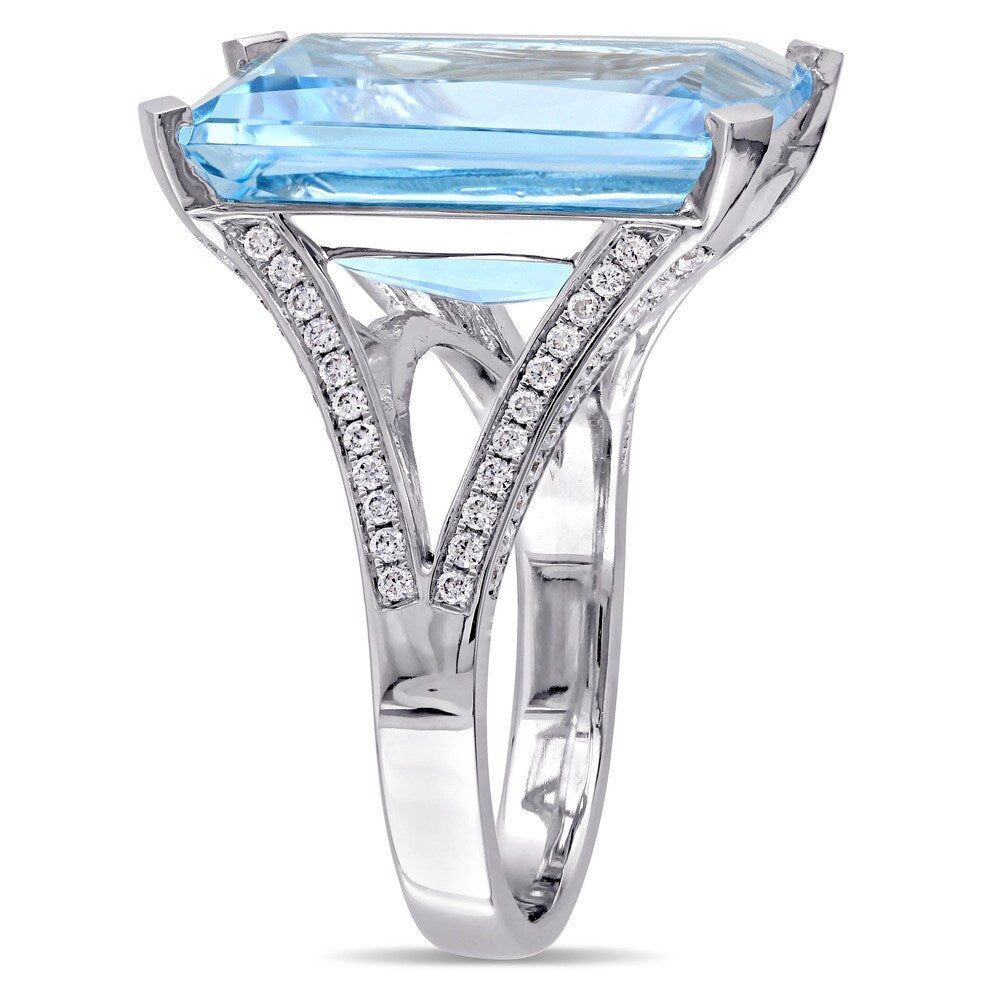 Miadora Signature Collection 14k White Gold Octagon-Cut Blue Topaz 1/2ct TDW Diamond Split Shank Coc