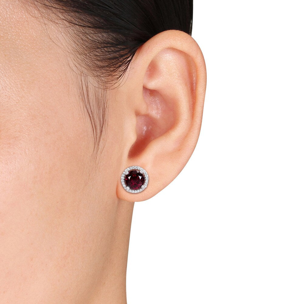 Miadora Signature Collection 14k White Gold Rhodolite and 1/4ct TDW Diamond Halo Stud Earrings