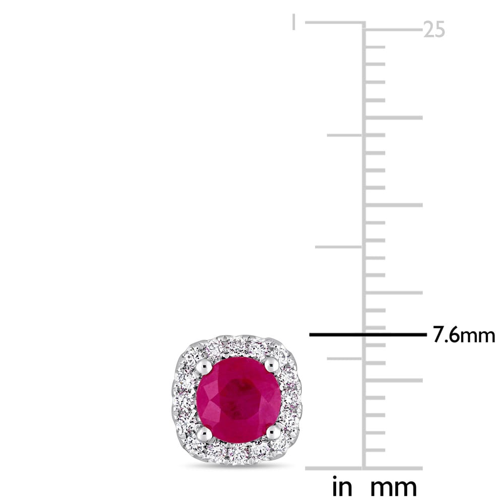Miadora Signature Collection 14k White Gold Ruby and 1/4ct TDW Diamond Halo Stud Earrings - Red
