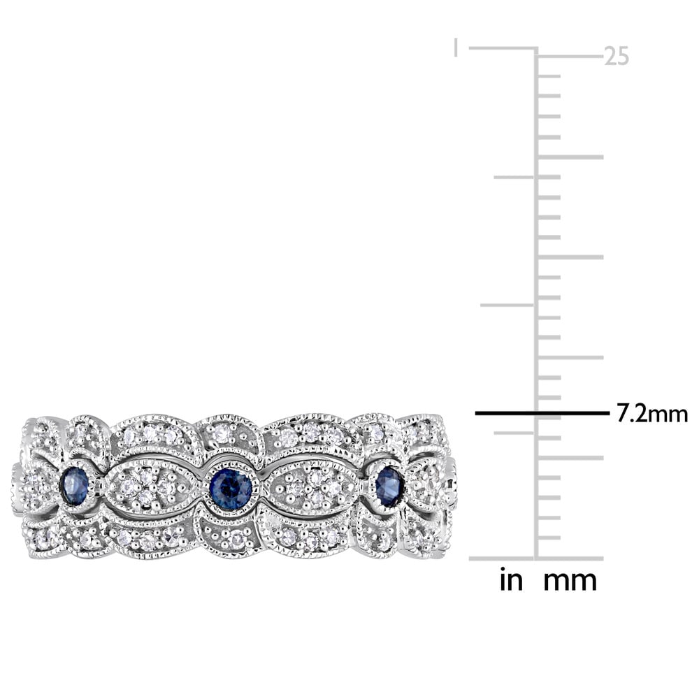 Miadora Signature Collection 14k White Gold Sapphire and 2/5ct TDW Diamond Milgrain Filigree 3-Piece Stacking Ring Set - Blue