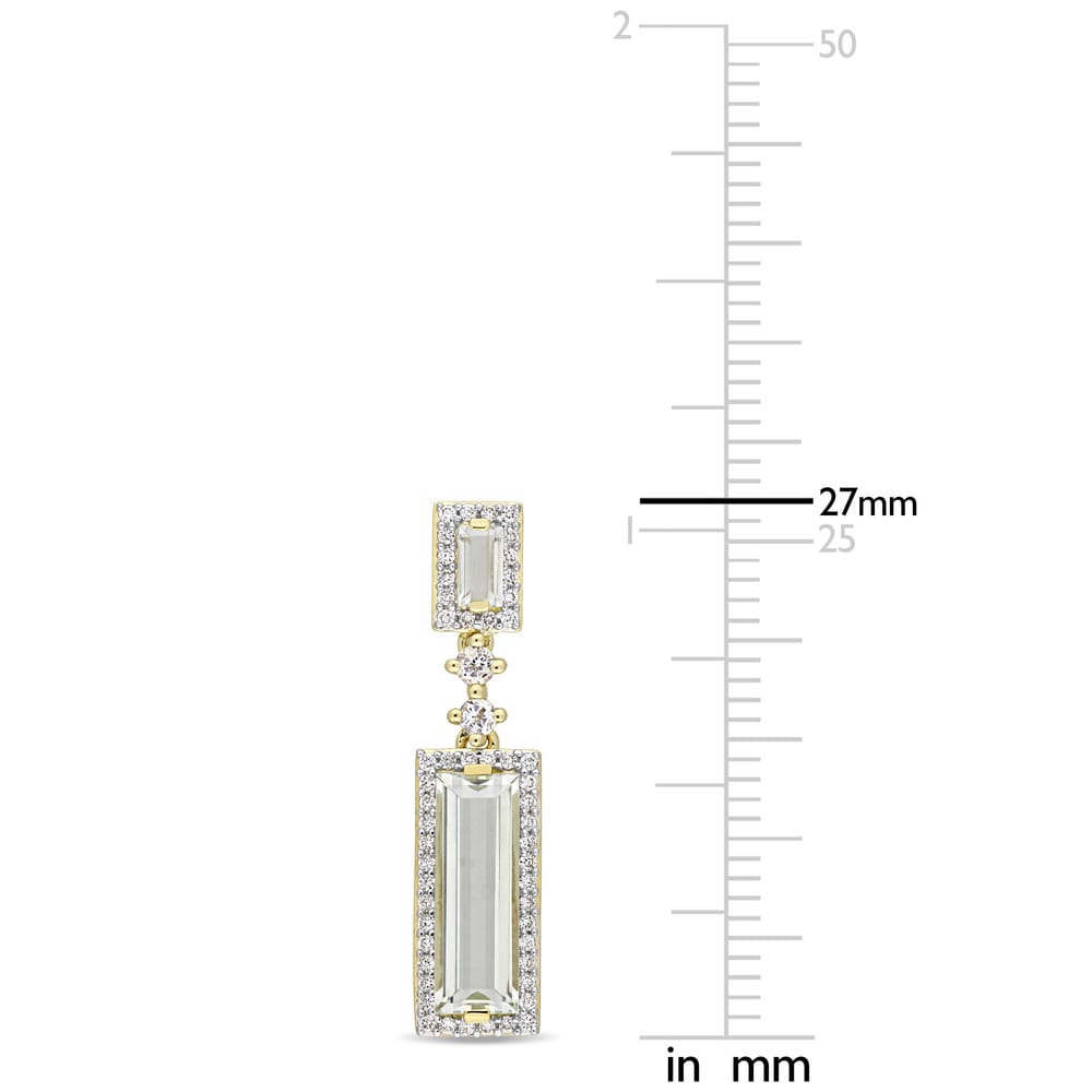 Miadora Signature Collection 14k Yellow Gold Baguette-Cut Green Amethyst and 1/3ct TDW Diamond Two-Tier Dangle Earrings