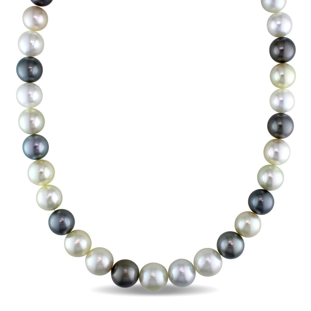 Miadora Signature Collection 14k Yellow Gold Multi-colored Cultured South Sea and Tahitian Pearl Strand Necklace (9-11mm)