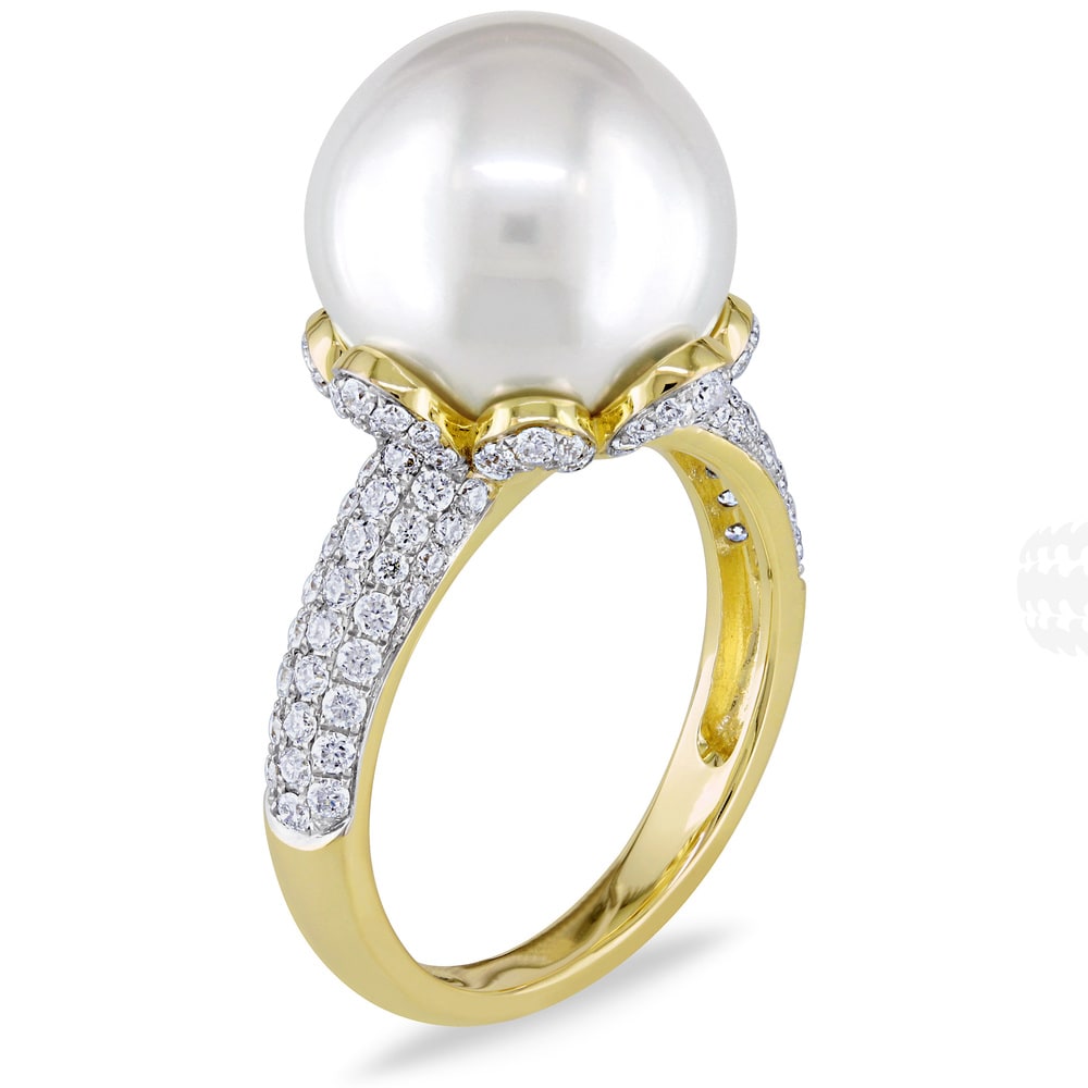 Miadora Signature Collection 14k Yellow Gold South Sea Pearl 3/4ct TDW Diamond Ring (G-H, SI1-SI2)