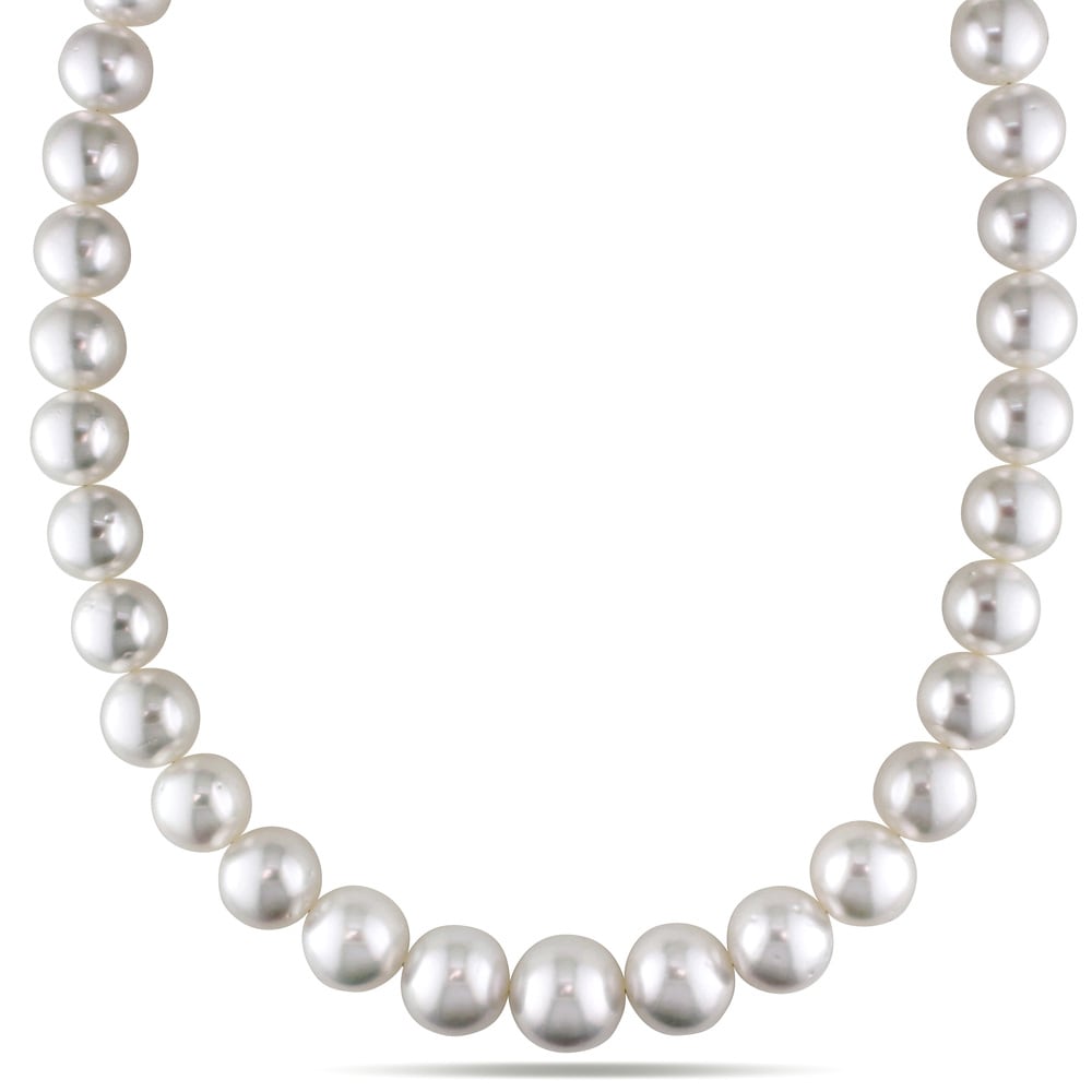 Miadora Signature Collection 14k Yellow Gold South Sea White Pearl and Diamond Necklace (12-15.5 mm)