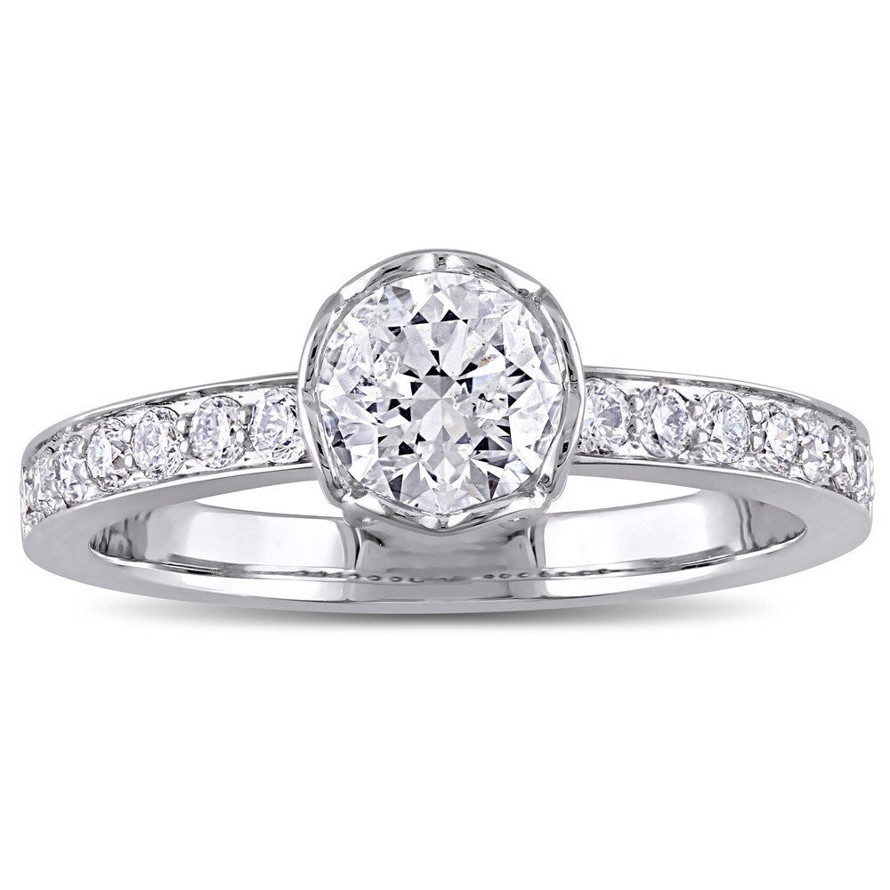 Miadora Signature Collection 1ct TDW Diamond Heart Accent Engagement Ring in 14k White Gold