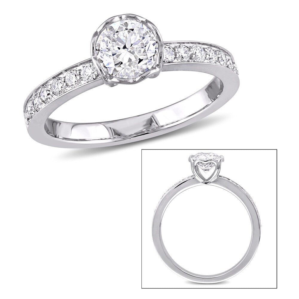 Miadora Signature Collection 1ct TDW Diamond Heart Accent Engagement Ring in 14k White Gold