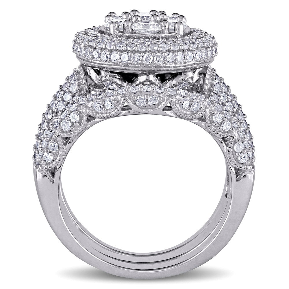 Miadora Signature Collection 2 1/2ct TDW Diamond Cluster Multi-Row Bridal Set in 10k White Gold