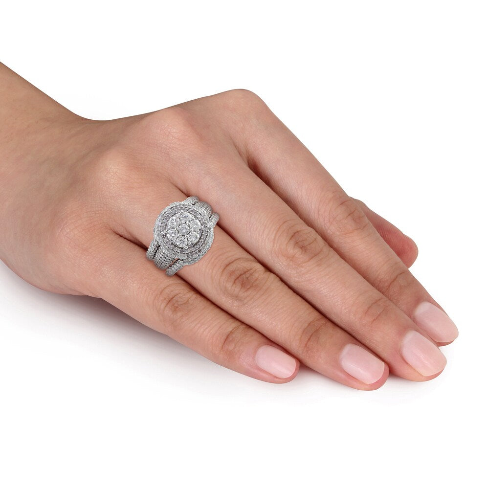 Miadora Signature Collection 2 1/2ct TDW Diamond Cluster Multi-Row Bridal Set in 10k White Gold