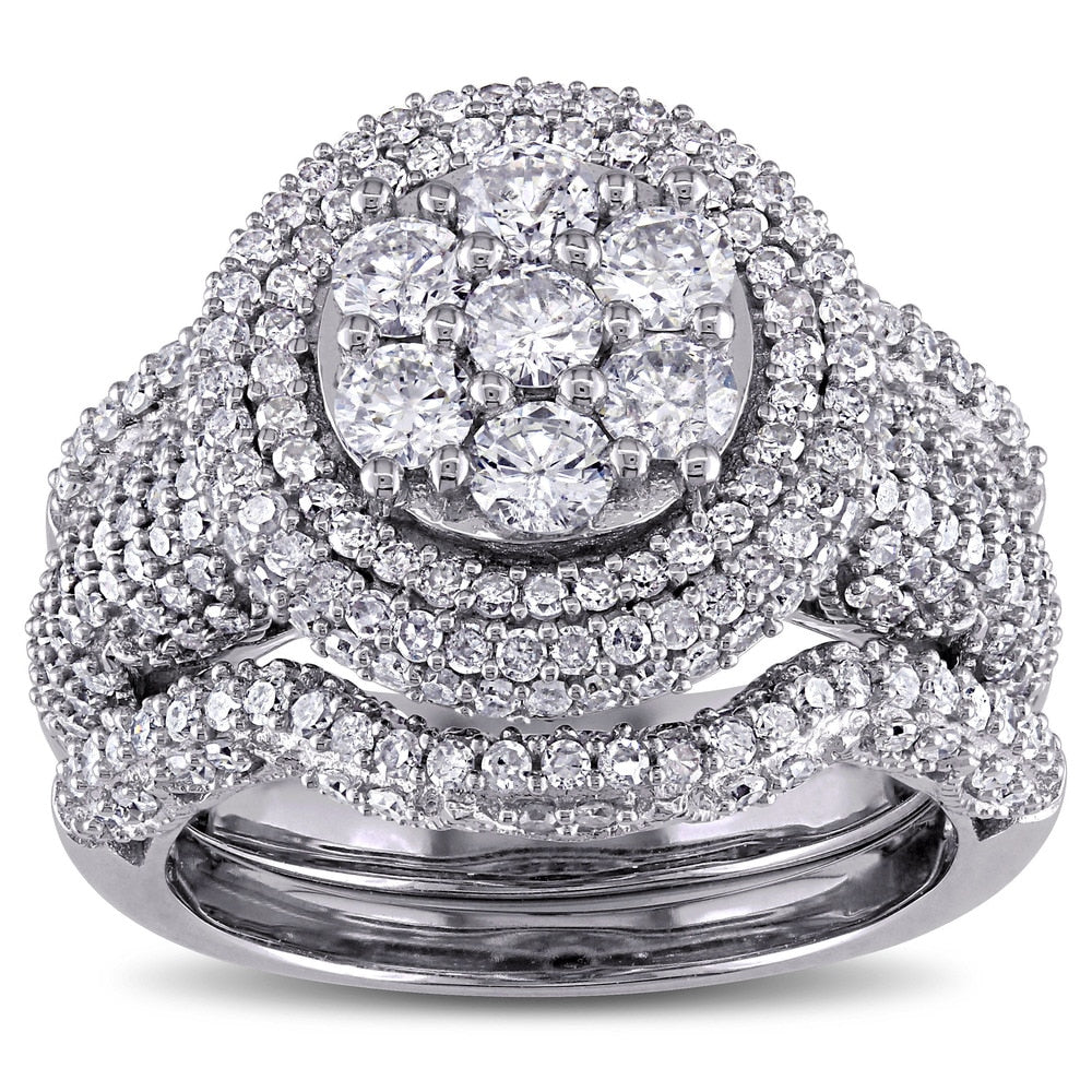 Miadora Signature Collection 2 1/2ct TDW Diamond Cluster Multi-Row Bridal Set in 10k White Gold