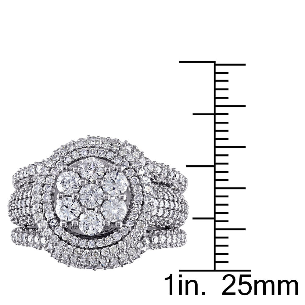 Miadora Signature Collection 2 1/2ct TDW Diamond Cluster Multi-Row Bridal Set in 10k White Gold