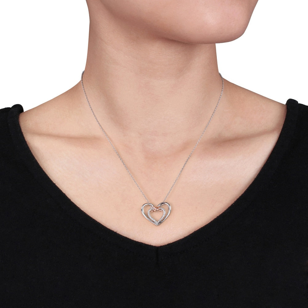 Miadora Sterling Silver 1/10ct TDW Diamond Double Heart Infinity Necklace