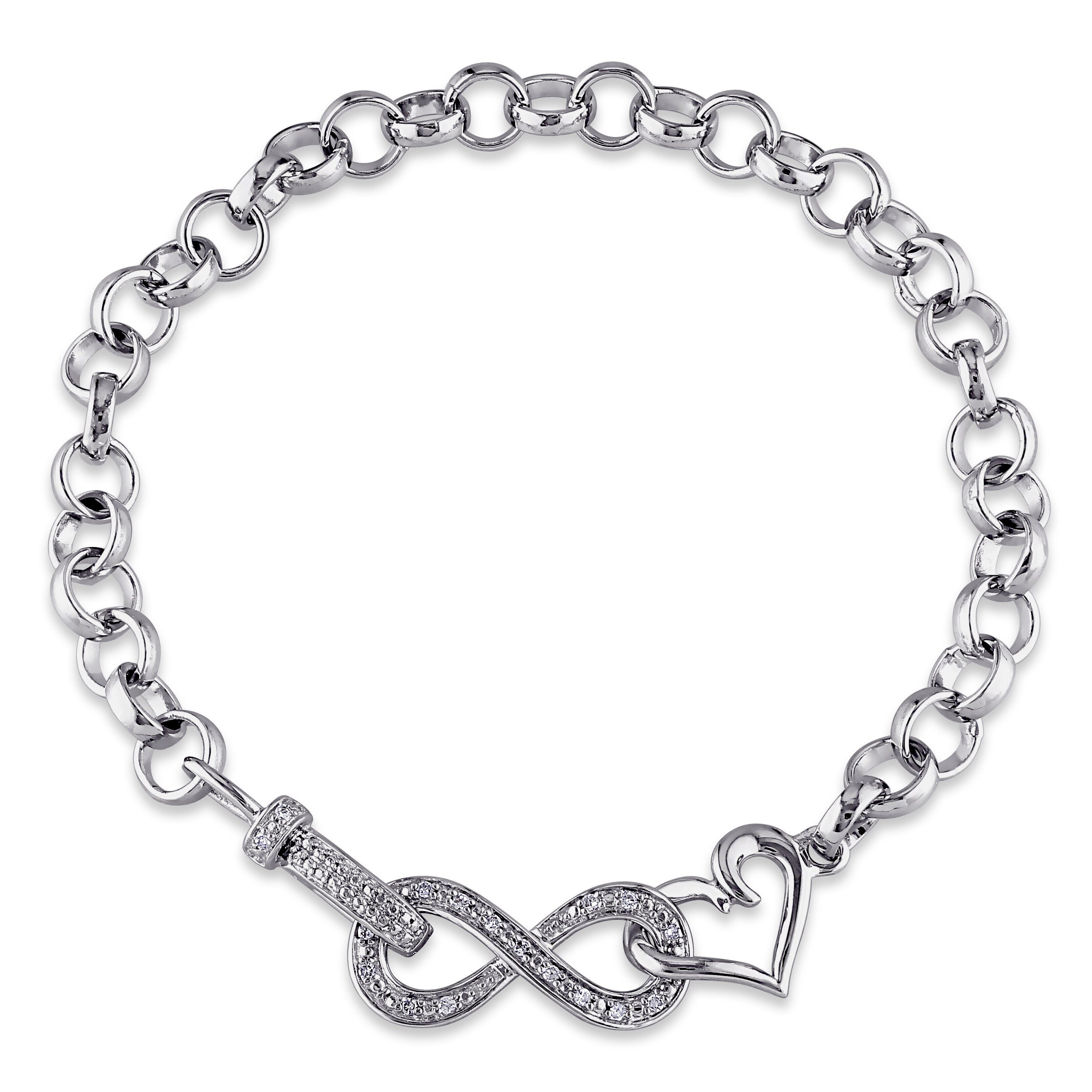Miadora Sterling Silver 1/10ct TDW Diamond Infinity Heart Bracelet