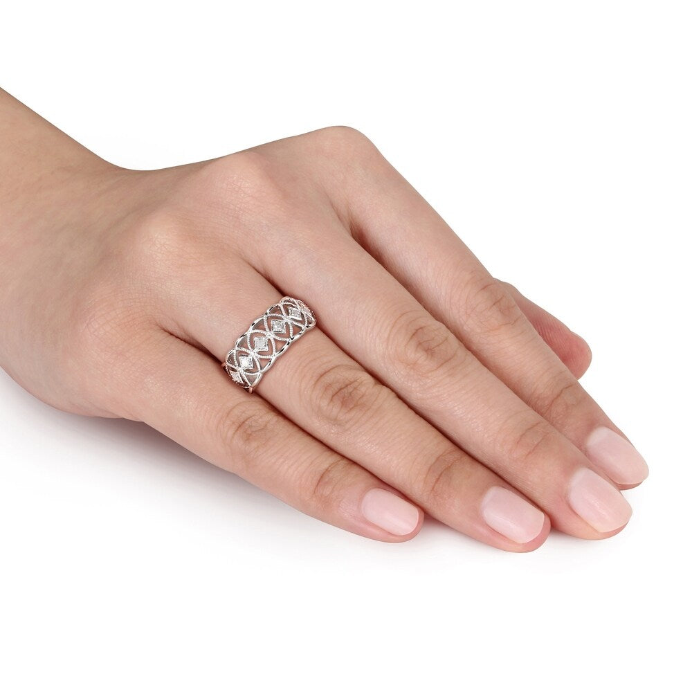 Miadora Sterling Silver 1/10ct TDW Round-cut Diamond Ring
