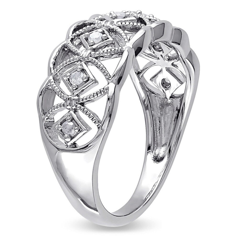Miadora Sterling Silver 1/10ct TDW Round-cut Diamond Ring