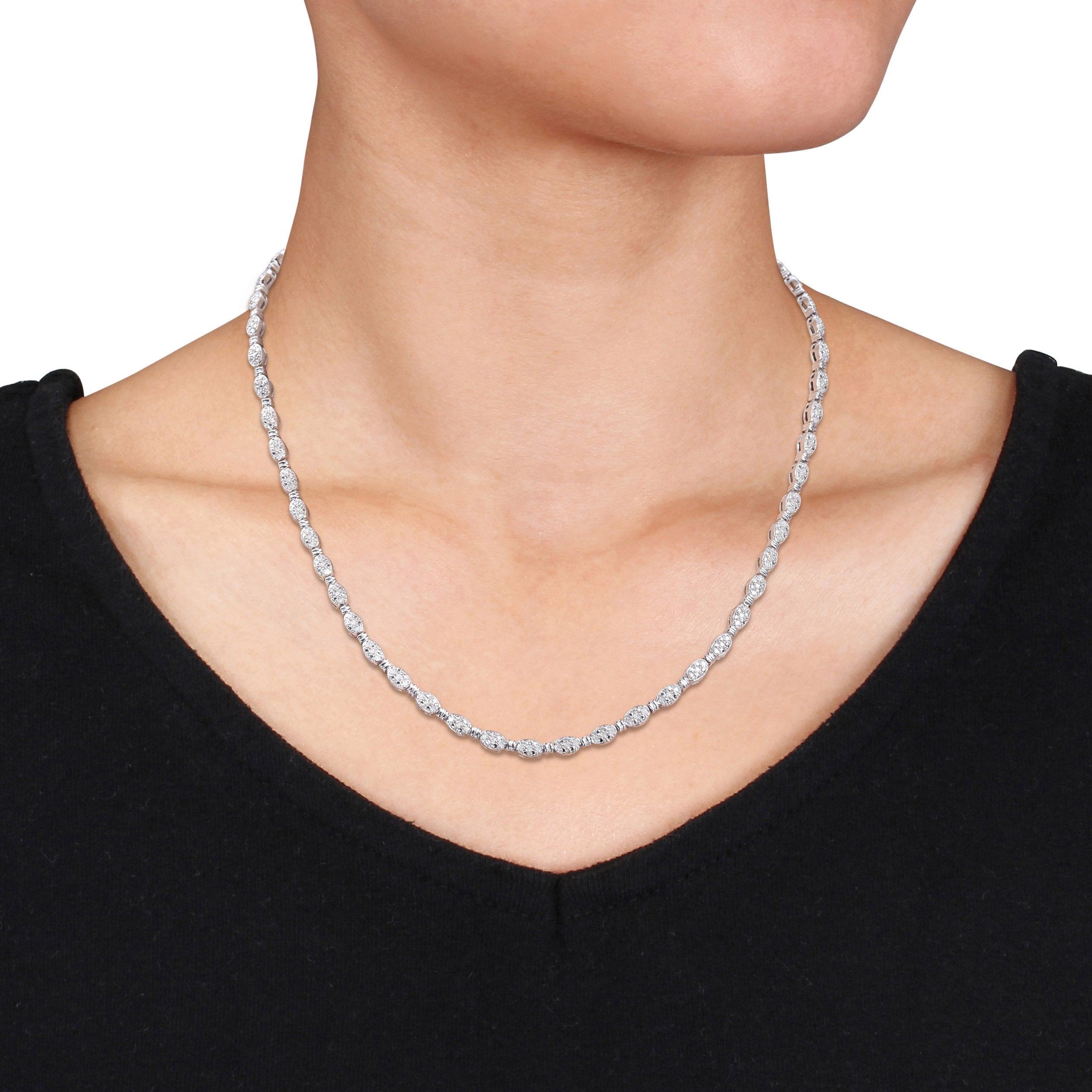 Miadora Sterling Silver 1/2ct TDW Diamond Tennis Necklace