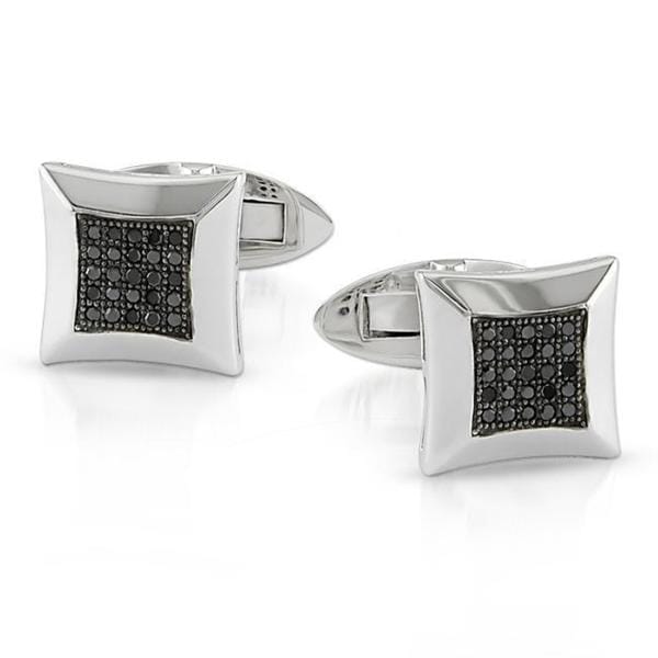 Miadora Sterling Silver 1/4ct TDW Black Diamond Cuff Links