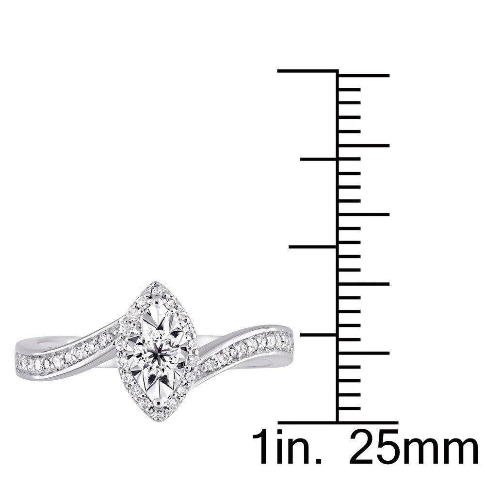 Miadora Sterling Silver 1/4ct TDW Diamond Bypass Style Engagement Ring - White