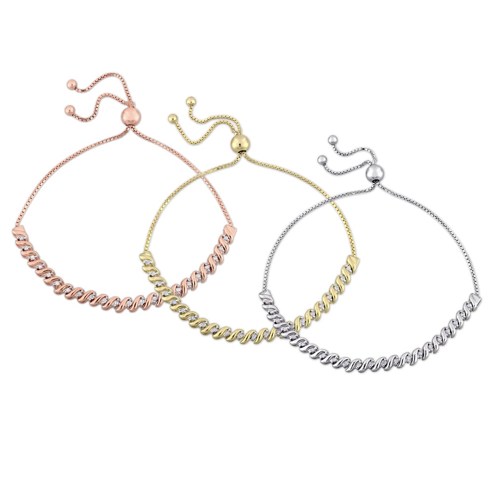Miadora Sterling Silver 1/4ct TDW Diamond Swirl Adjustable Bracelet