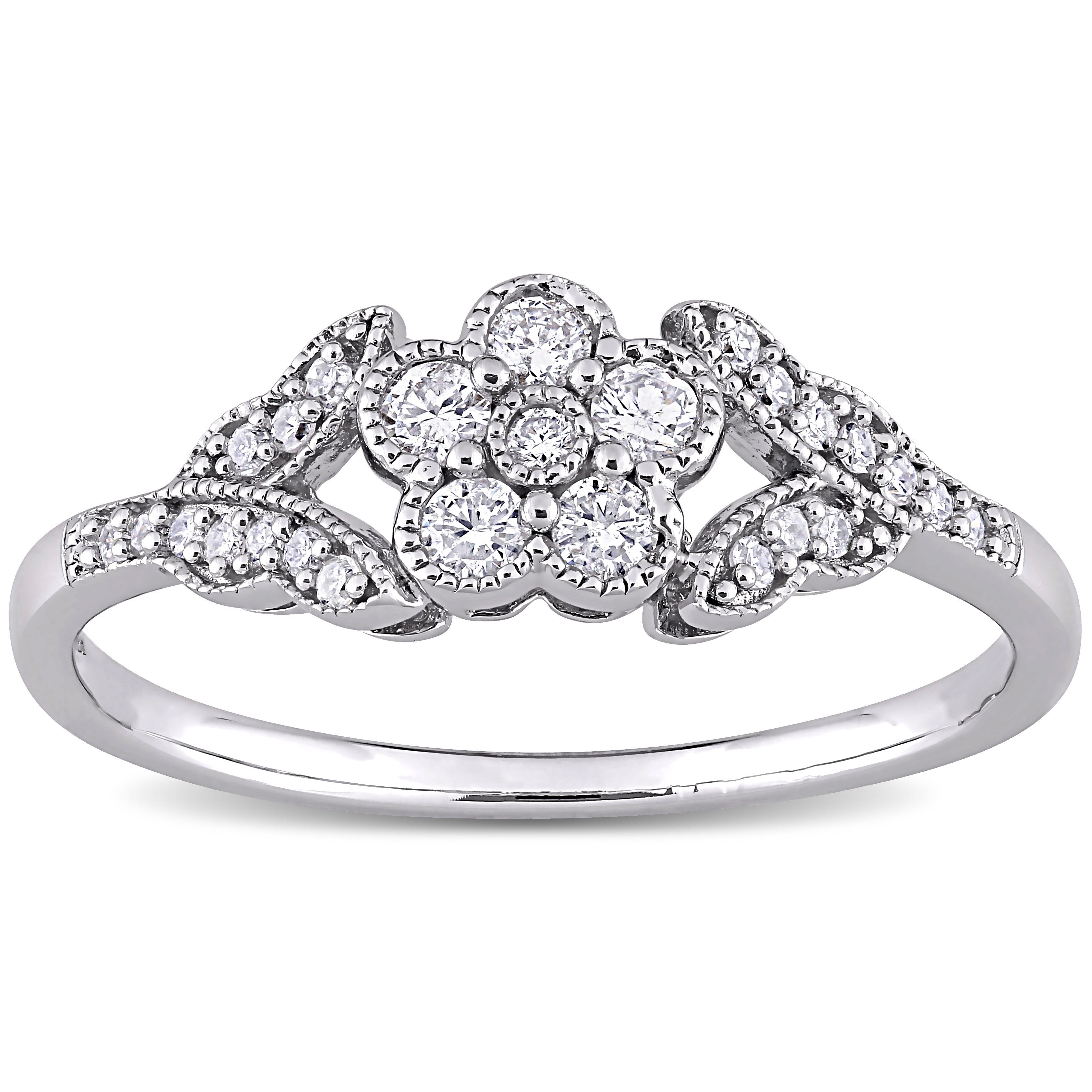 Miadora Sterling Silver 1/4ct TDW Diamond Vintage Floral Ring