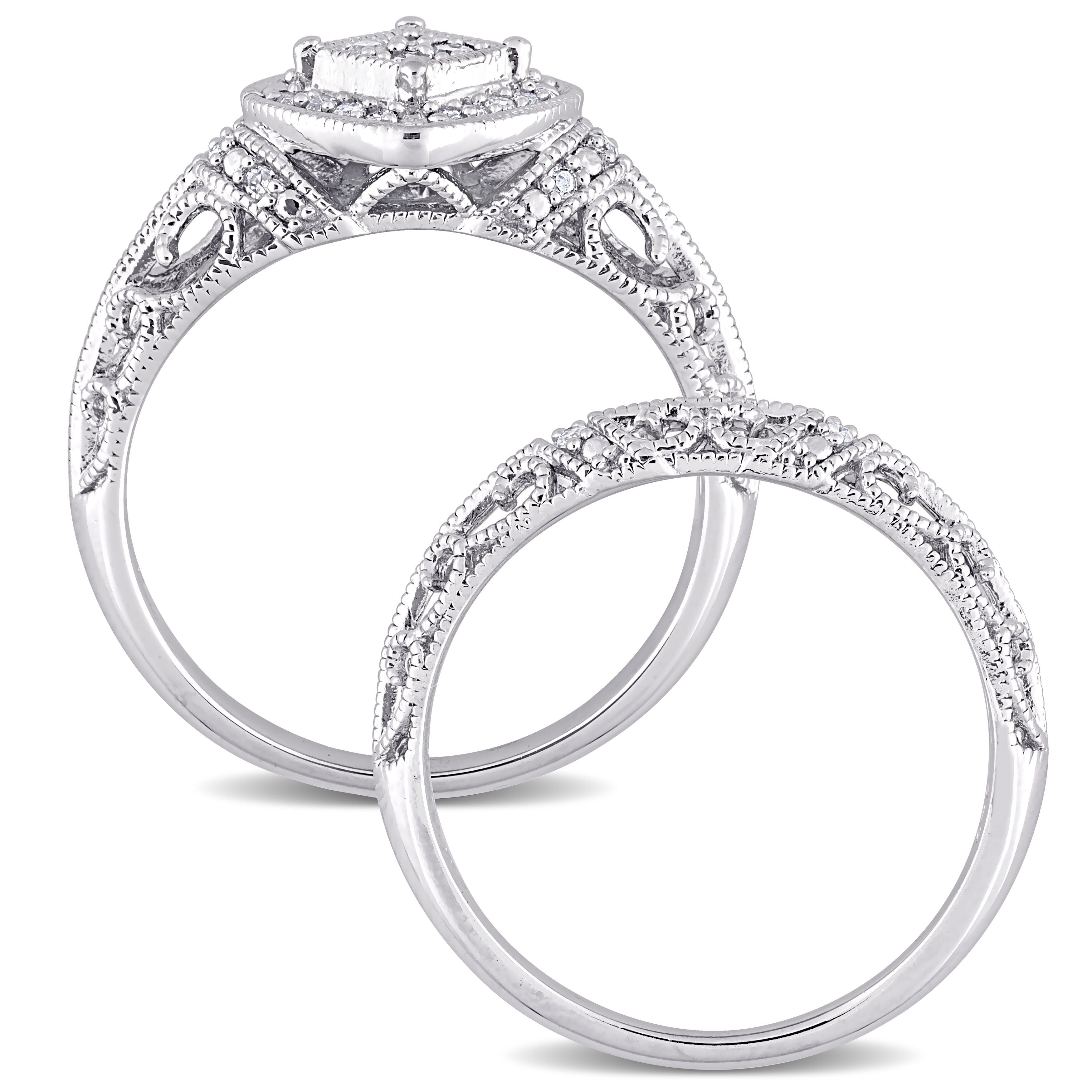 Miadora Sterling Silver 1/5ct TDW Diamond Vintage Bridal Ring Set