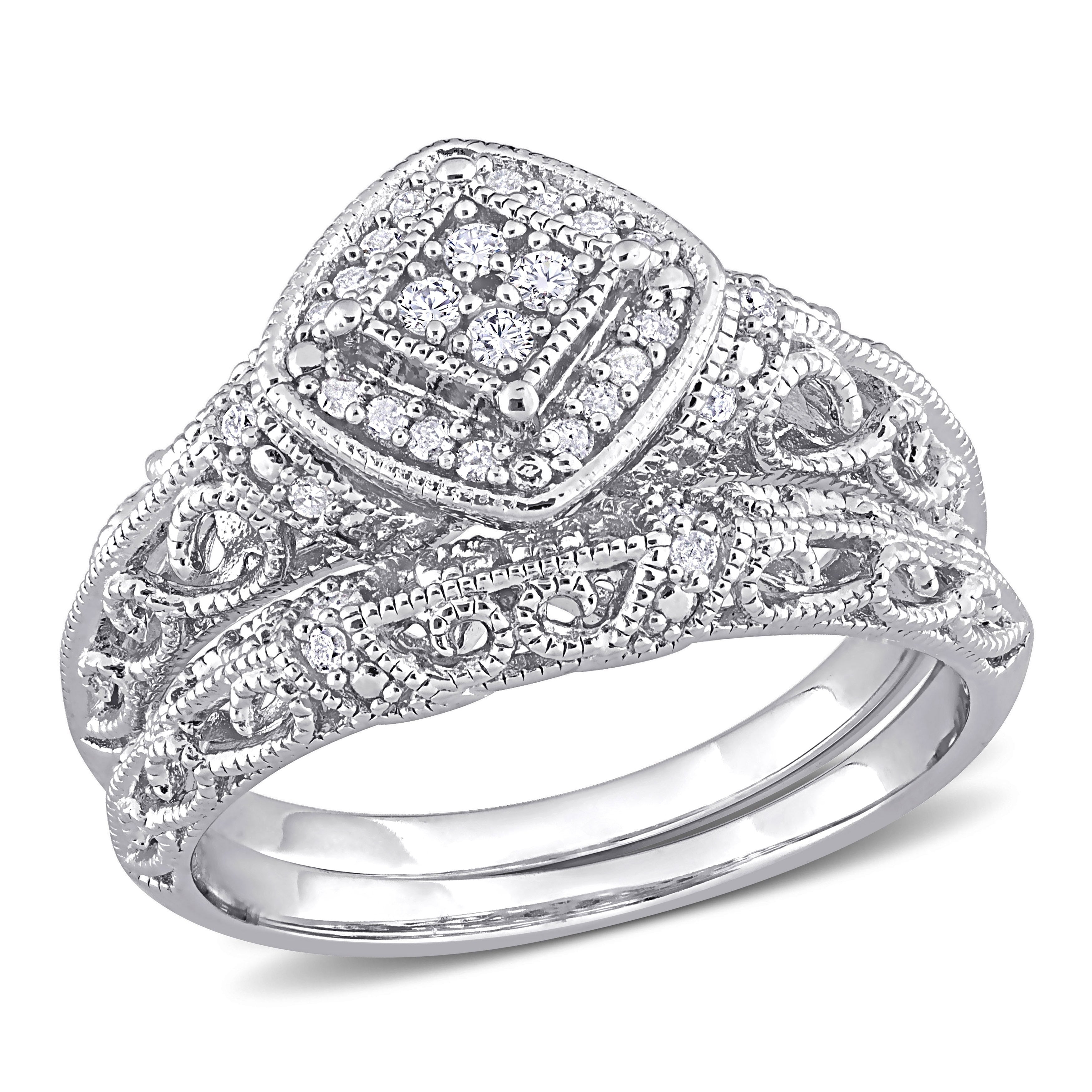Miadora Sterling Silver 1/5ct TDW Diamond Vintage Bridal Ring Set