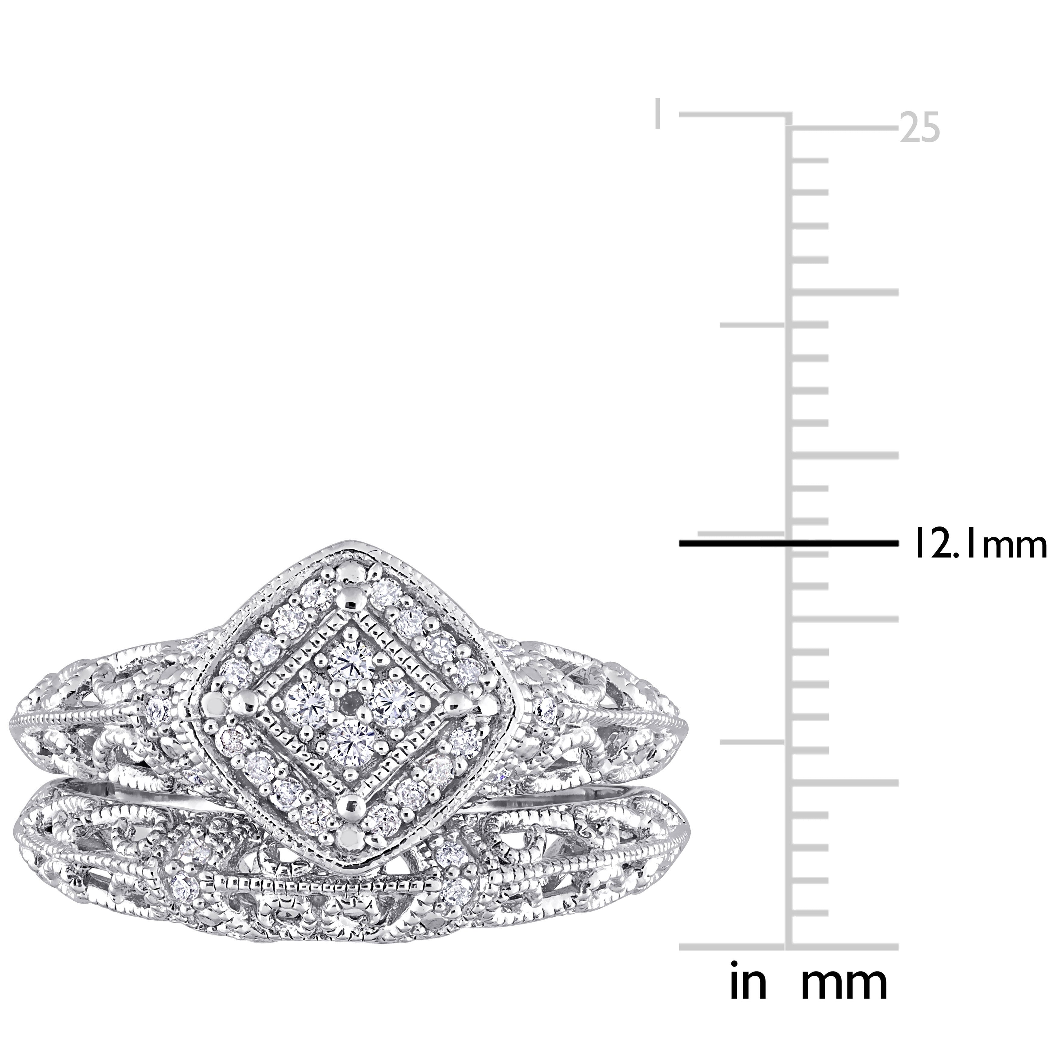 Miadora Sterling Silver 1/5ct TDW Diamond Vintage Bridal Ring Set