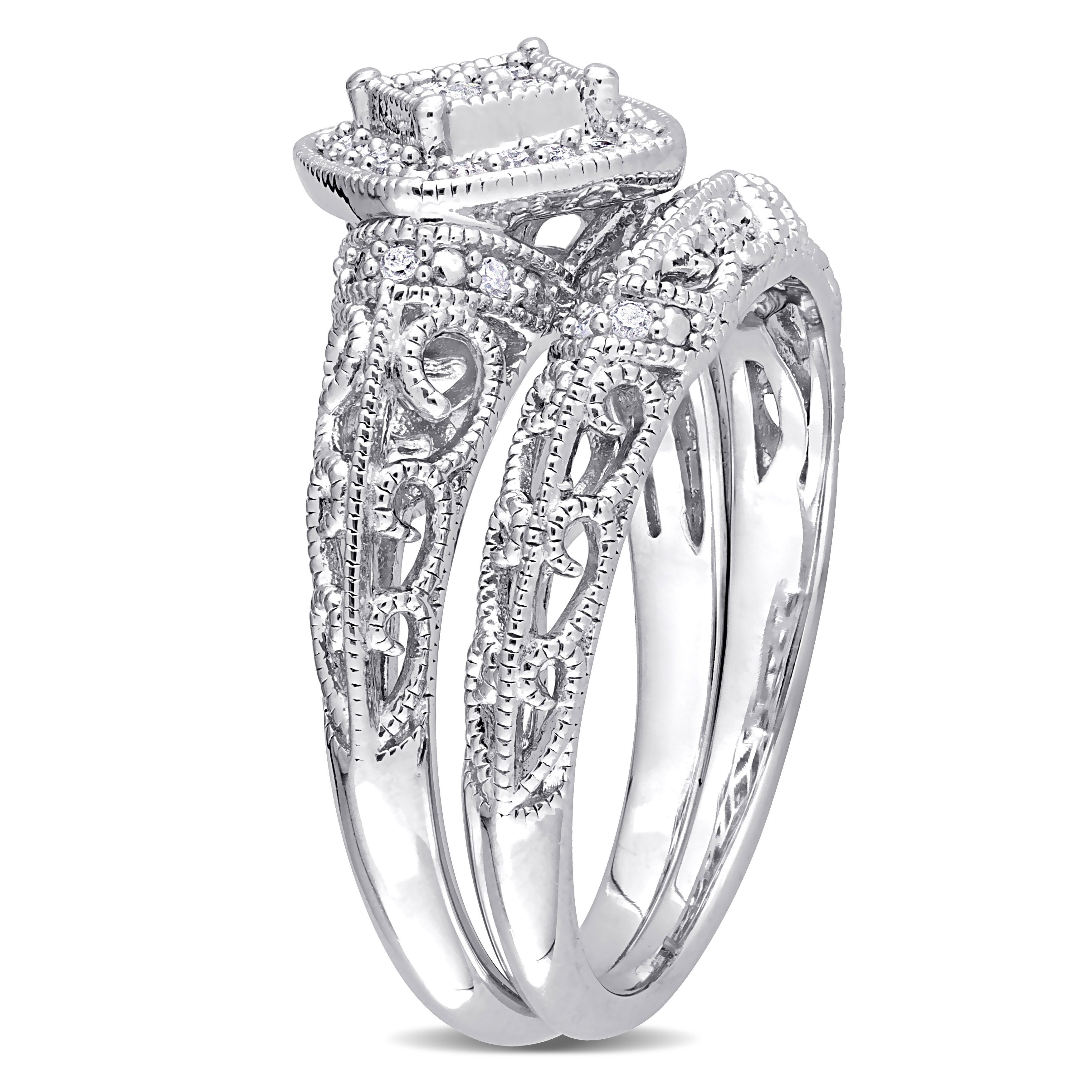 Miadora Sterling Silver 1/5ct TDW Diamond Vintage Bridal Ring Set