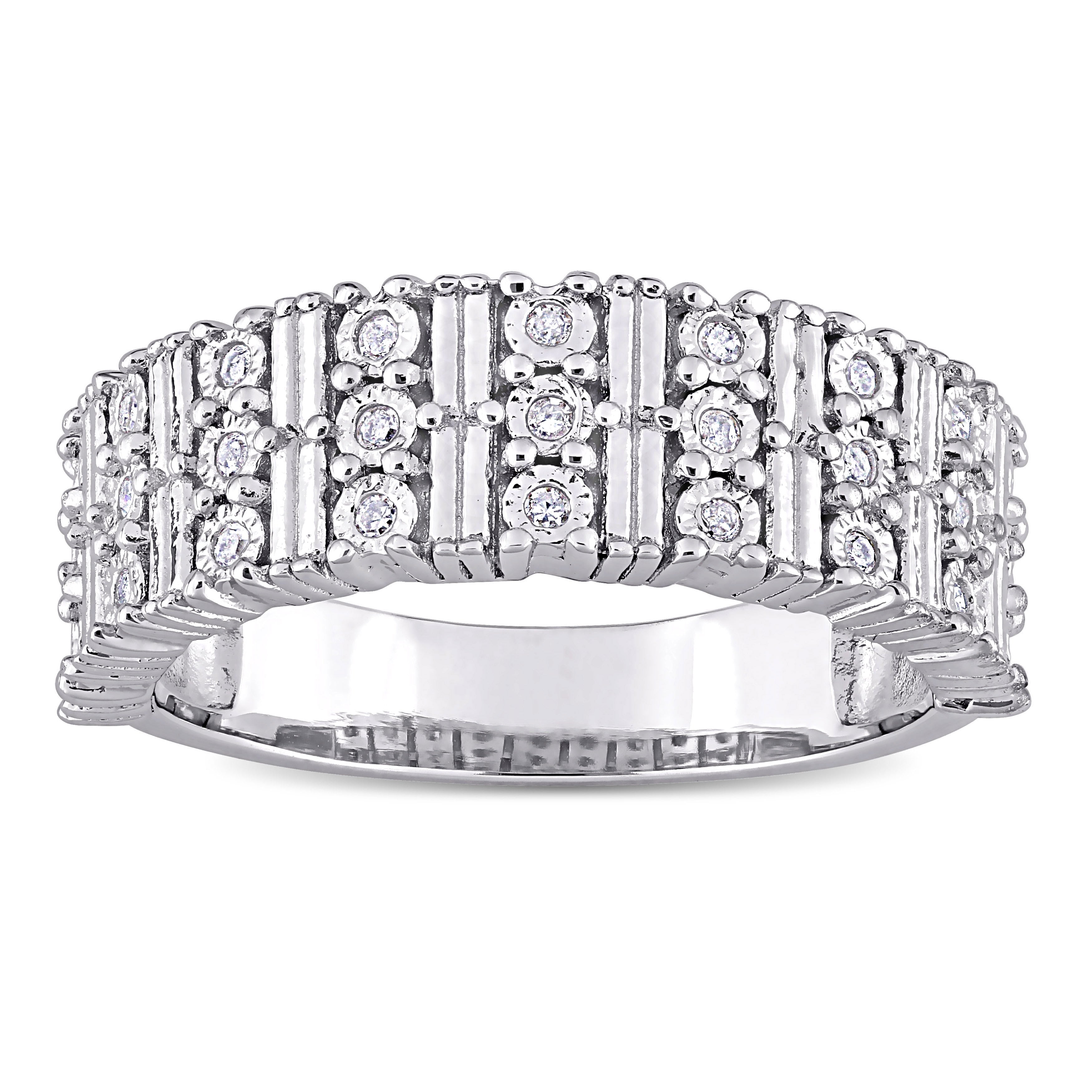 Miadora Sterling Silver 1/6ct TDW Diamond Vintage Multi-Row Anniversary Wedding Band Ring