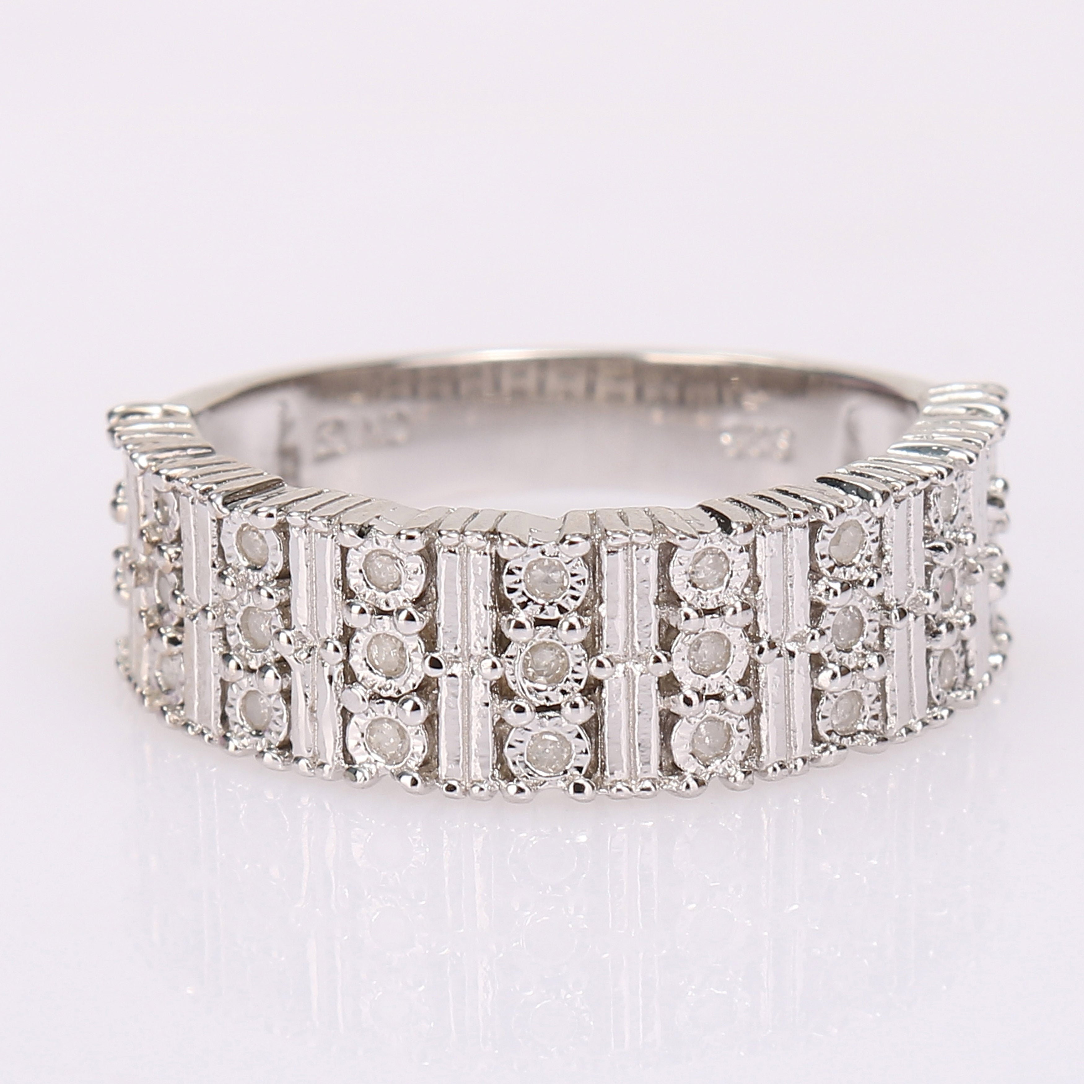 Miadora Sterling Silver 1/6ct TDW Diamond Vintage Multi-Row Anniversary Wedding Band Ring
