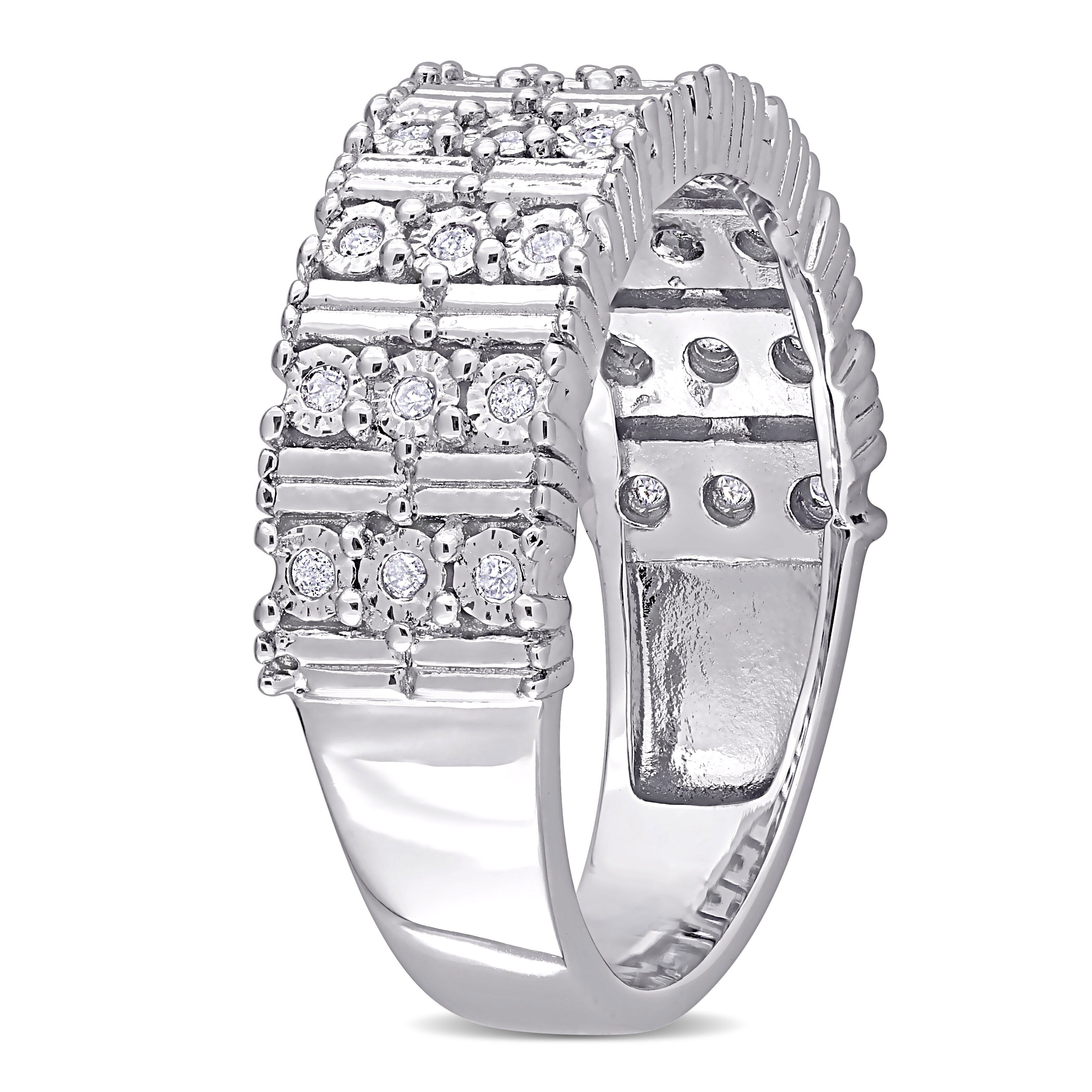 Miadora Sterling Silver 1/6ct TDW Diamond Vintage Multi-Row Anniversary Wedding Band Ring