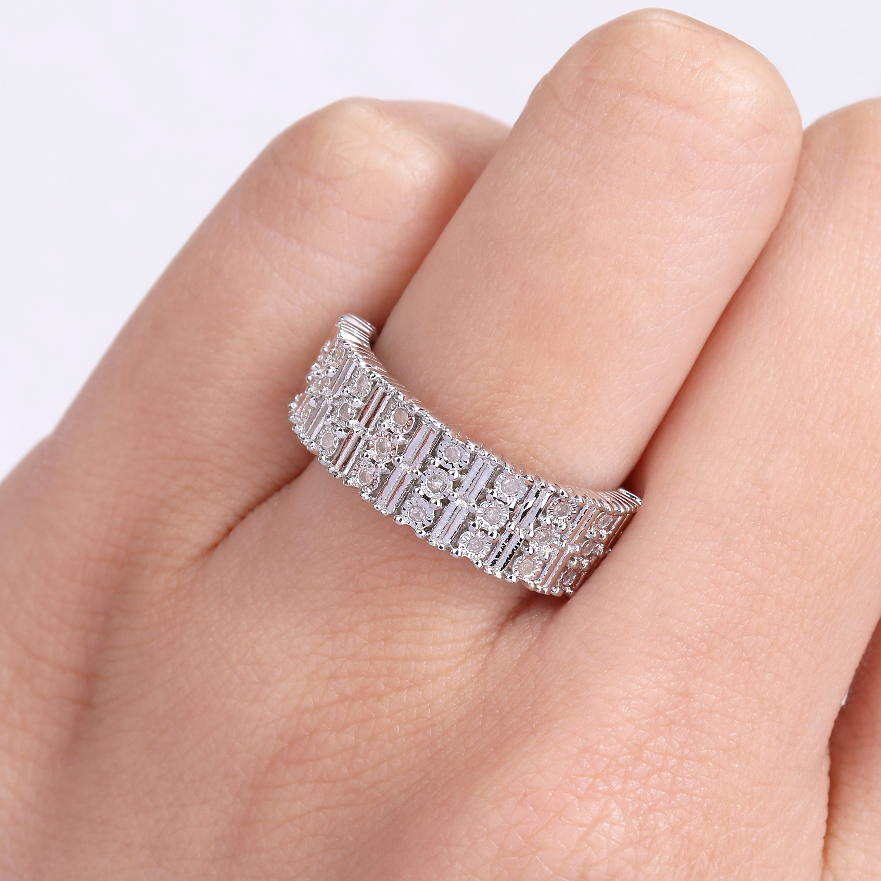 Miadora Sterling Silver 1/6ct TDW Diamond Vintage Multi-Row Anniversary Wedding Band Ring