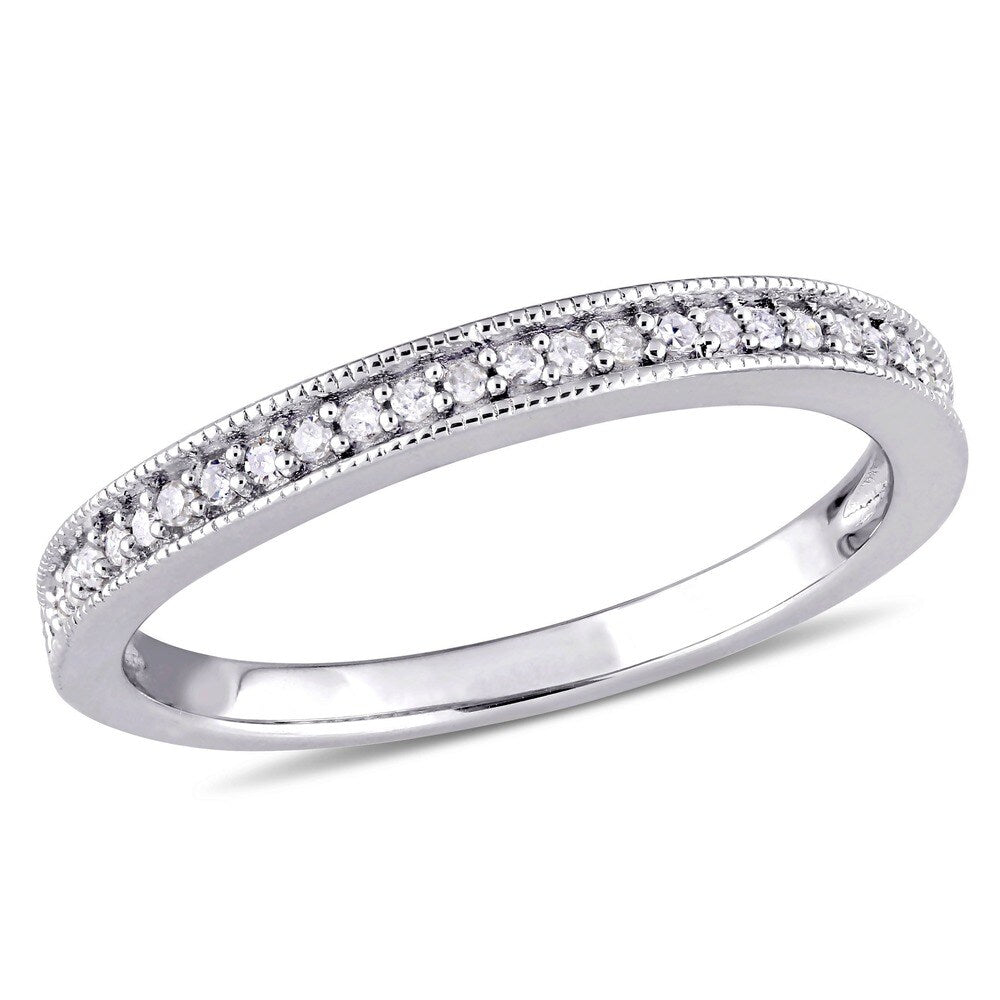Miadora Sterling Silver 1/8ct TDW Diamond Vintage Anniversary Stackable Wedding Band Ring - White