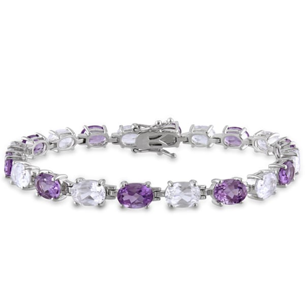 Miadora Sterling Silver 19 3/4ct TGW Amethyst and Created White Sapphire Bracelet