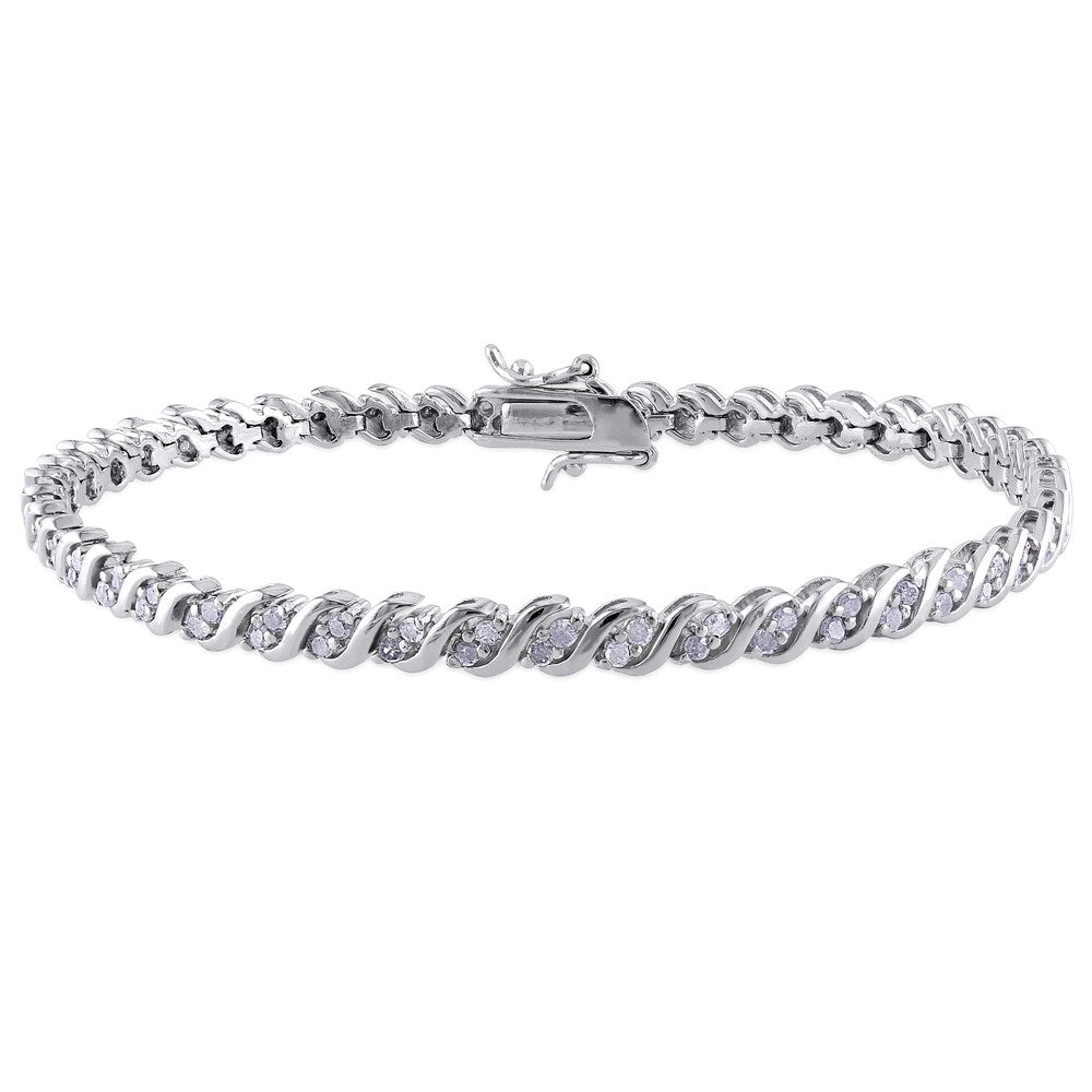 Miadora Sterling Silver 1ct TDW Diamond Tennis Bracelet