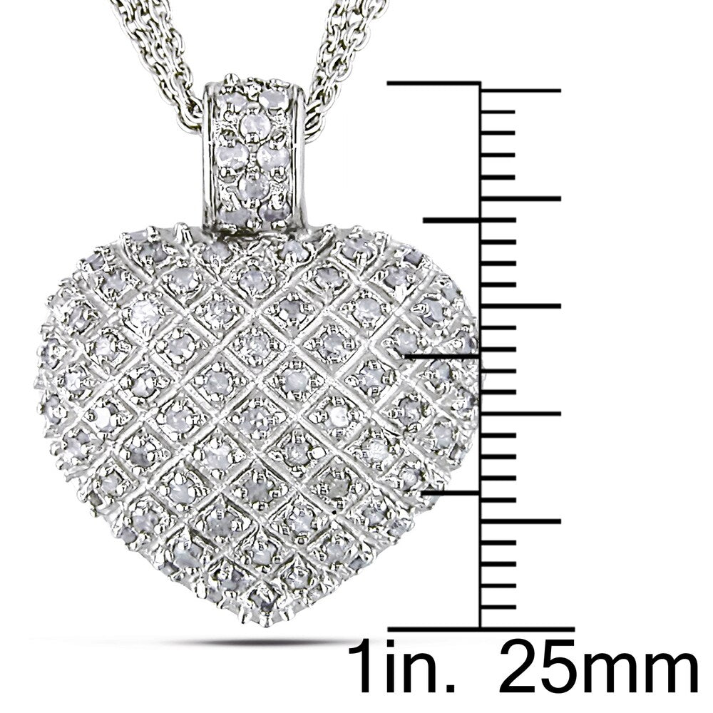 Haylee Jewels 1ct TDW Diamond Heart Triple-strand Drop Necklace Sterling Silver - 17 in x 25.5 mm x 19.5 mm