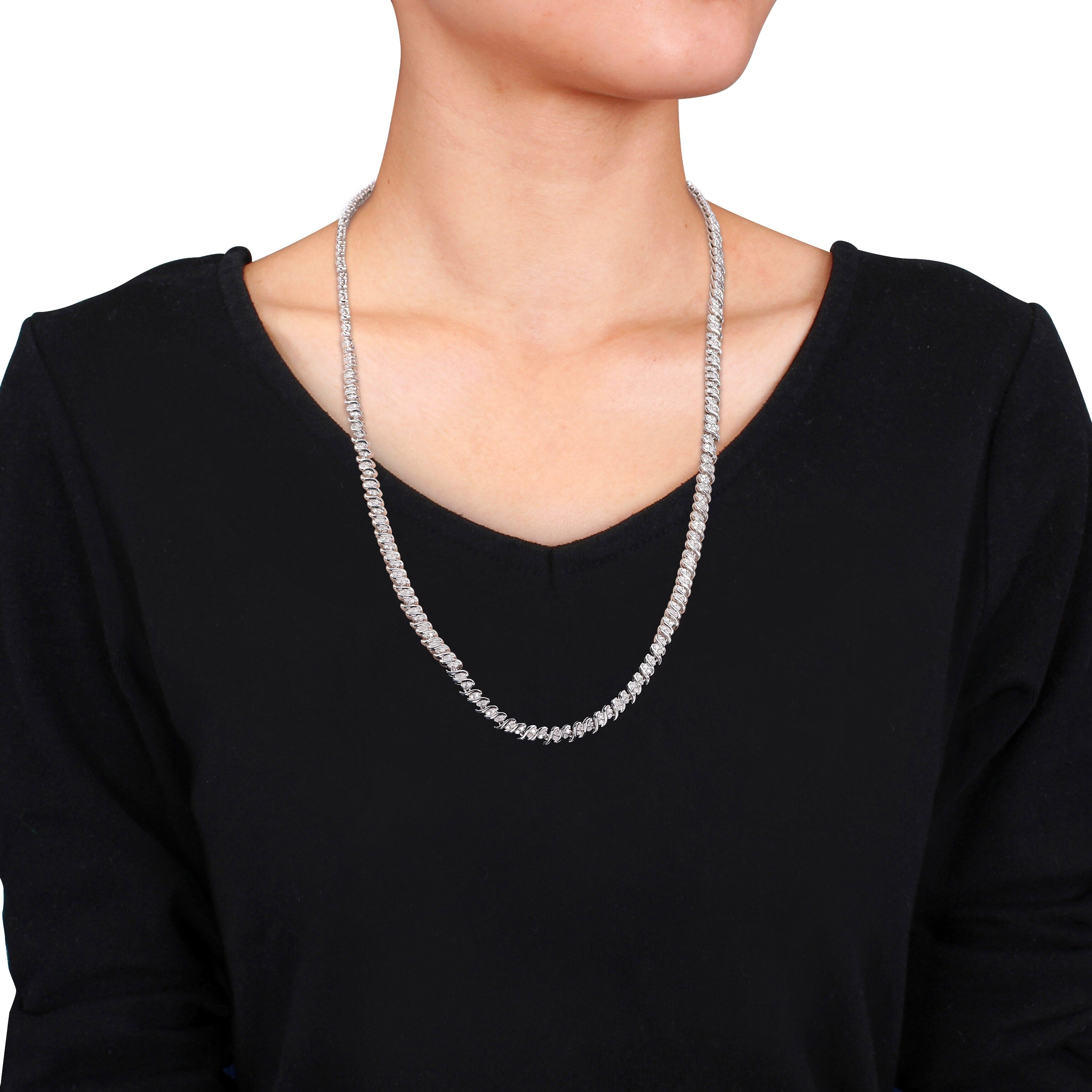 Miadora Sterling Silver 2ct TDW Diamond S-link Tennis Necklace