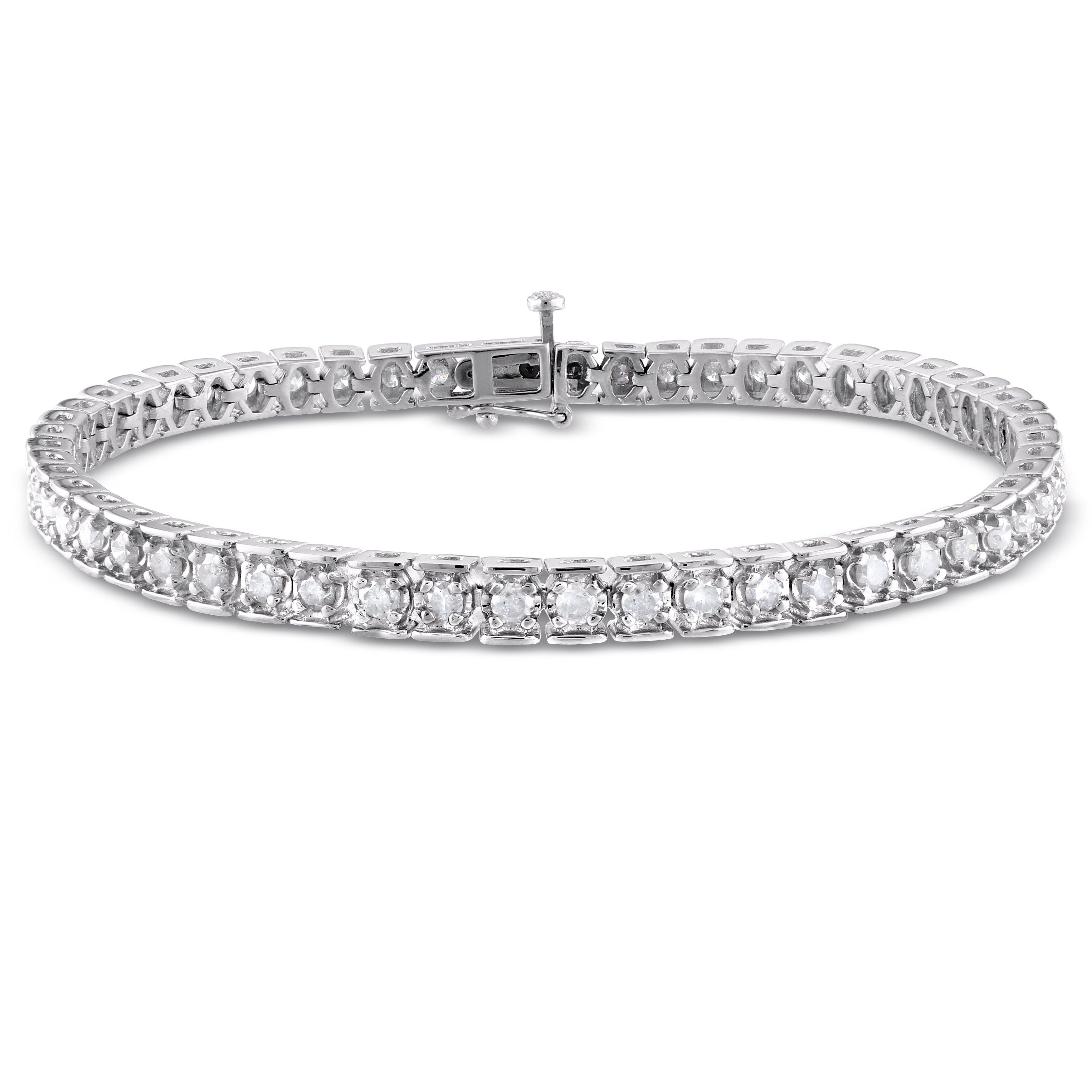 Miadora Sterling Silver 3ct TDW Diamond Tennis Bracelet - 7.25 in x 4.5 mm