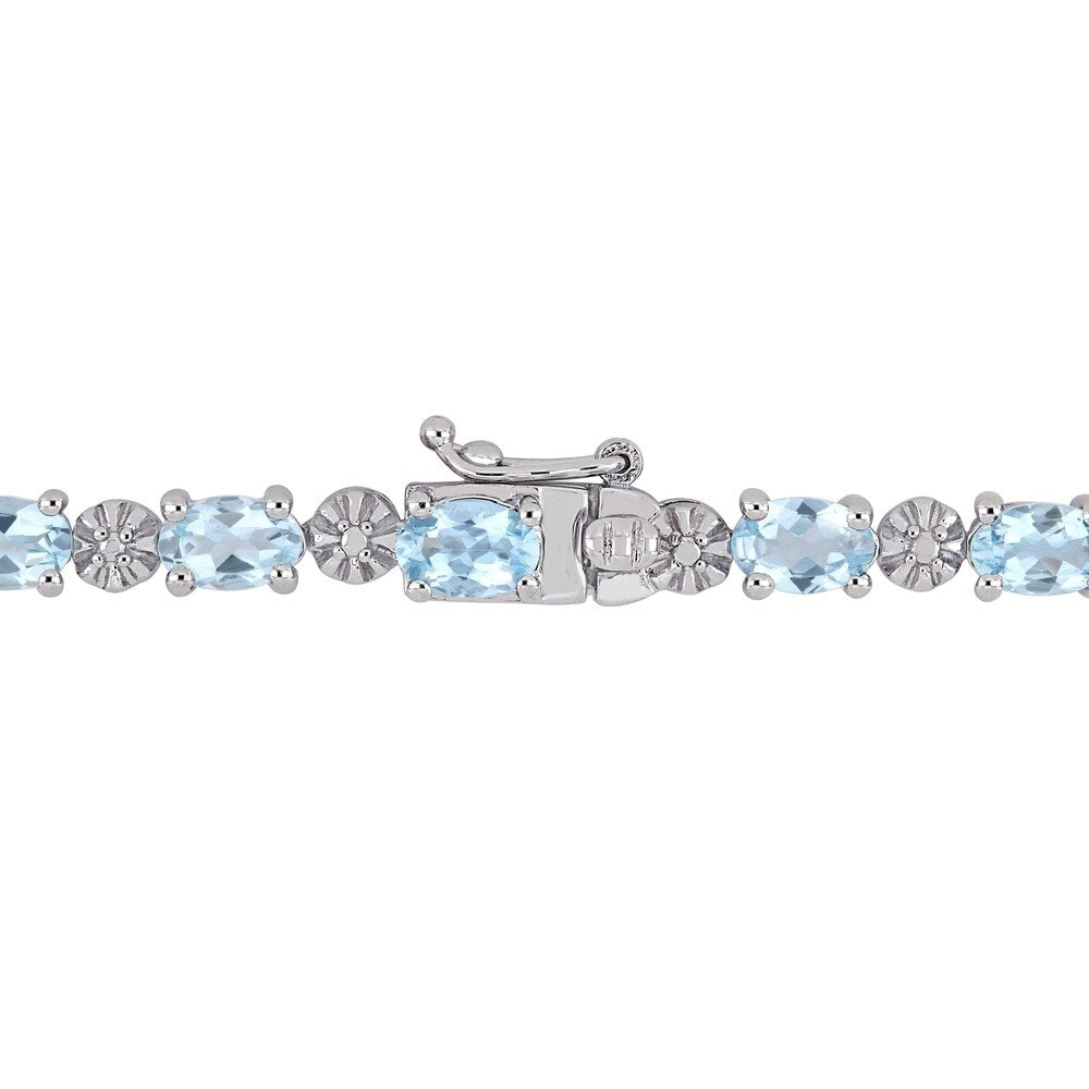 Miadora Sterling Silver Aquamarine and Diamond Accent Tennis Bracelet